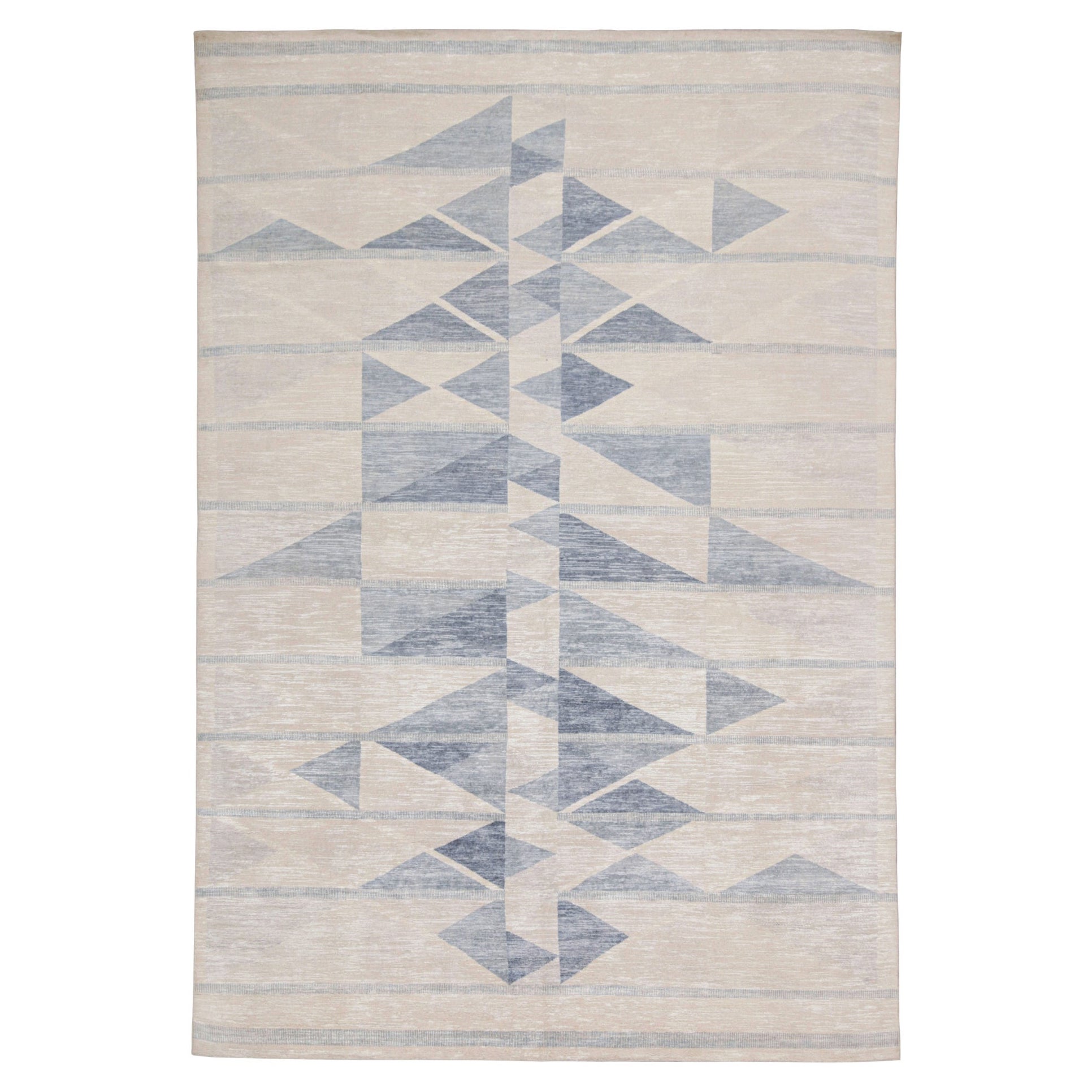 Rug & Kilim’s Scandinavian-Style Rug with Ivory & Blue Geometric Patterns For Sale