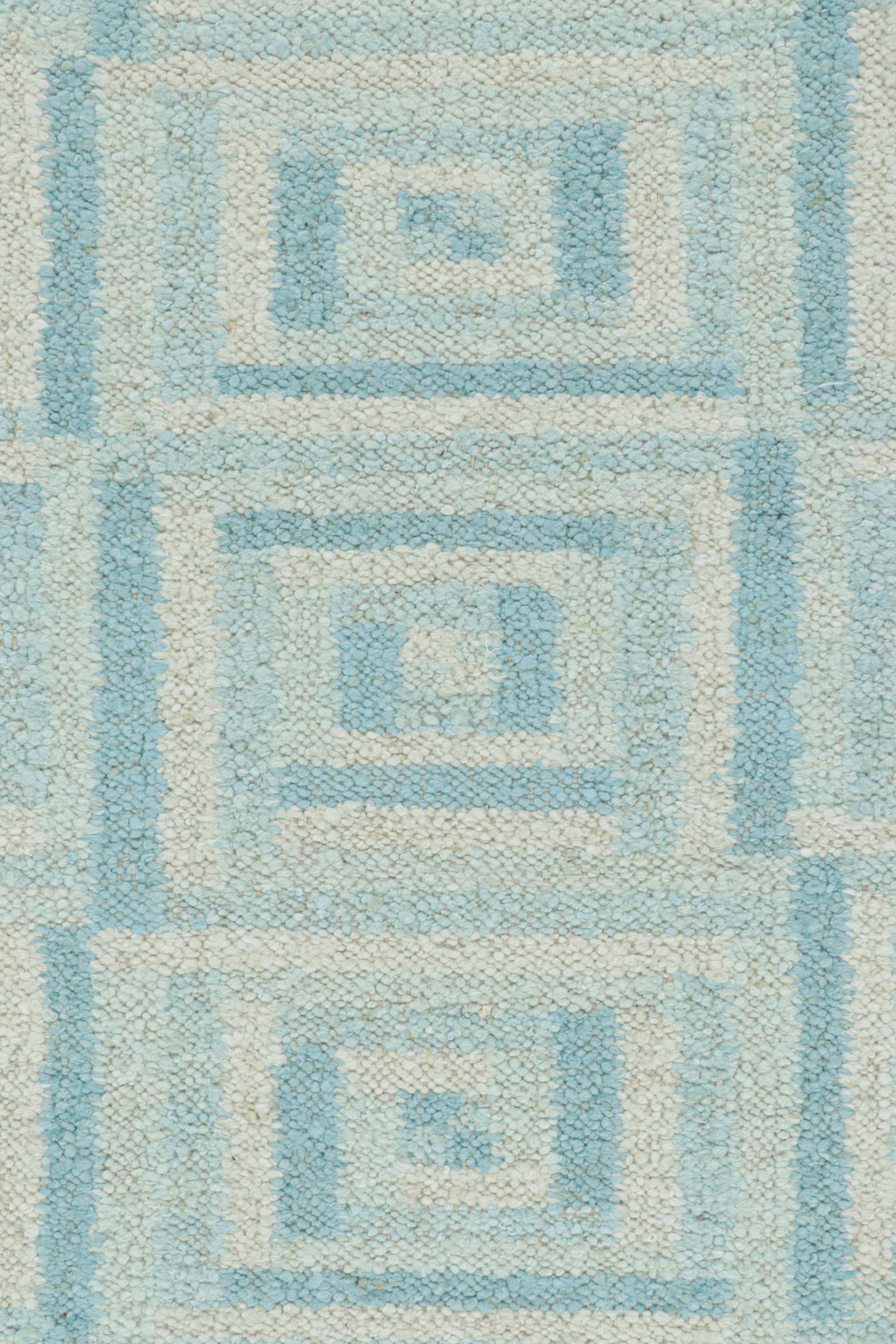 Modern Rug & Kilim’s Scandinavian Style Rug with Light blue and White Geometric Pattern For Sale