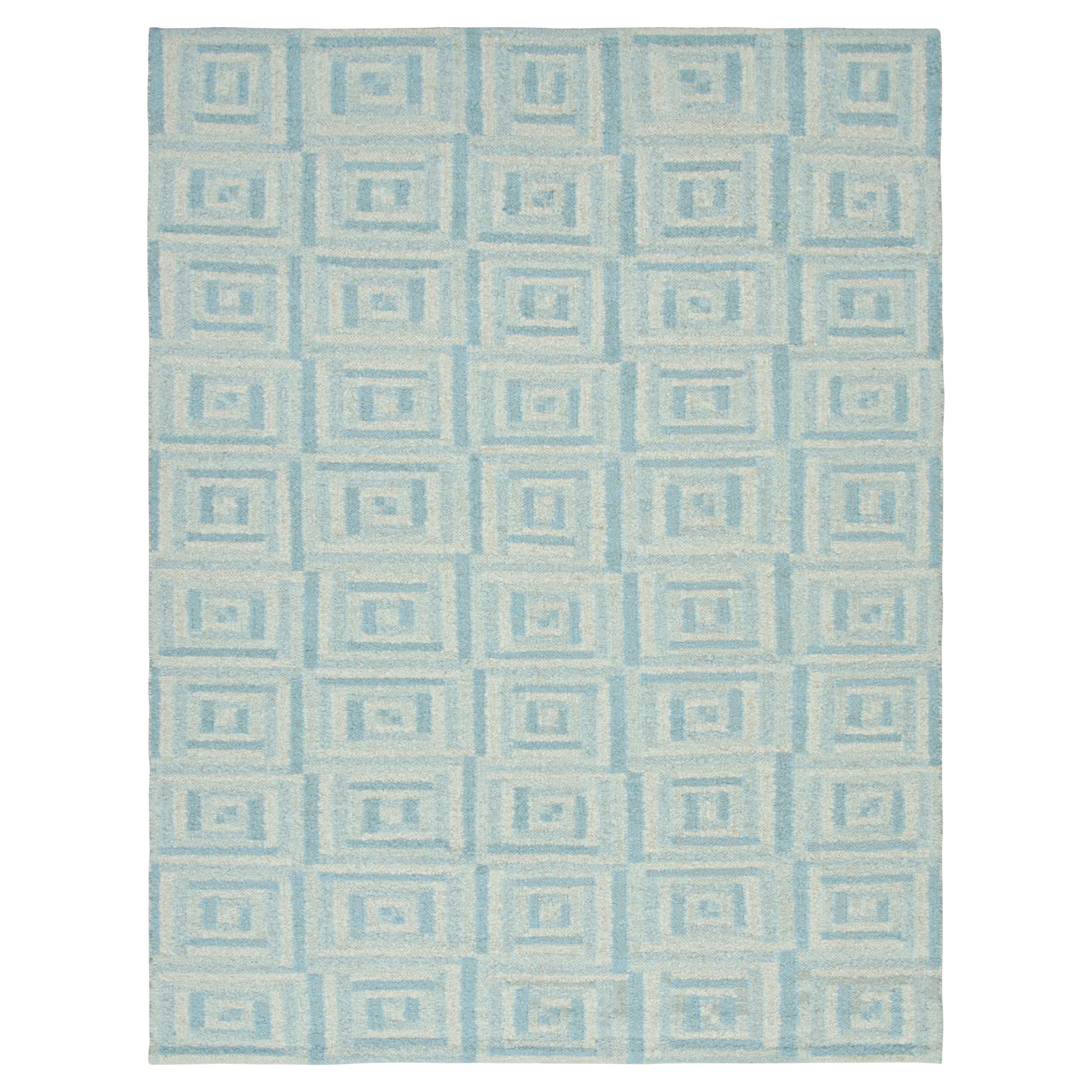 Rug & Kilim’s Scandinavian Style Rug with Light blue and White Geometric Pattern