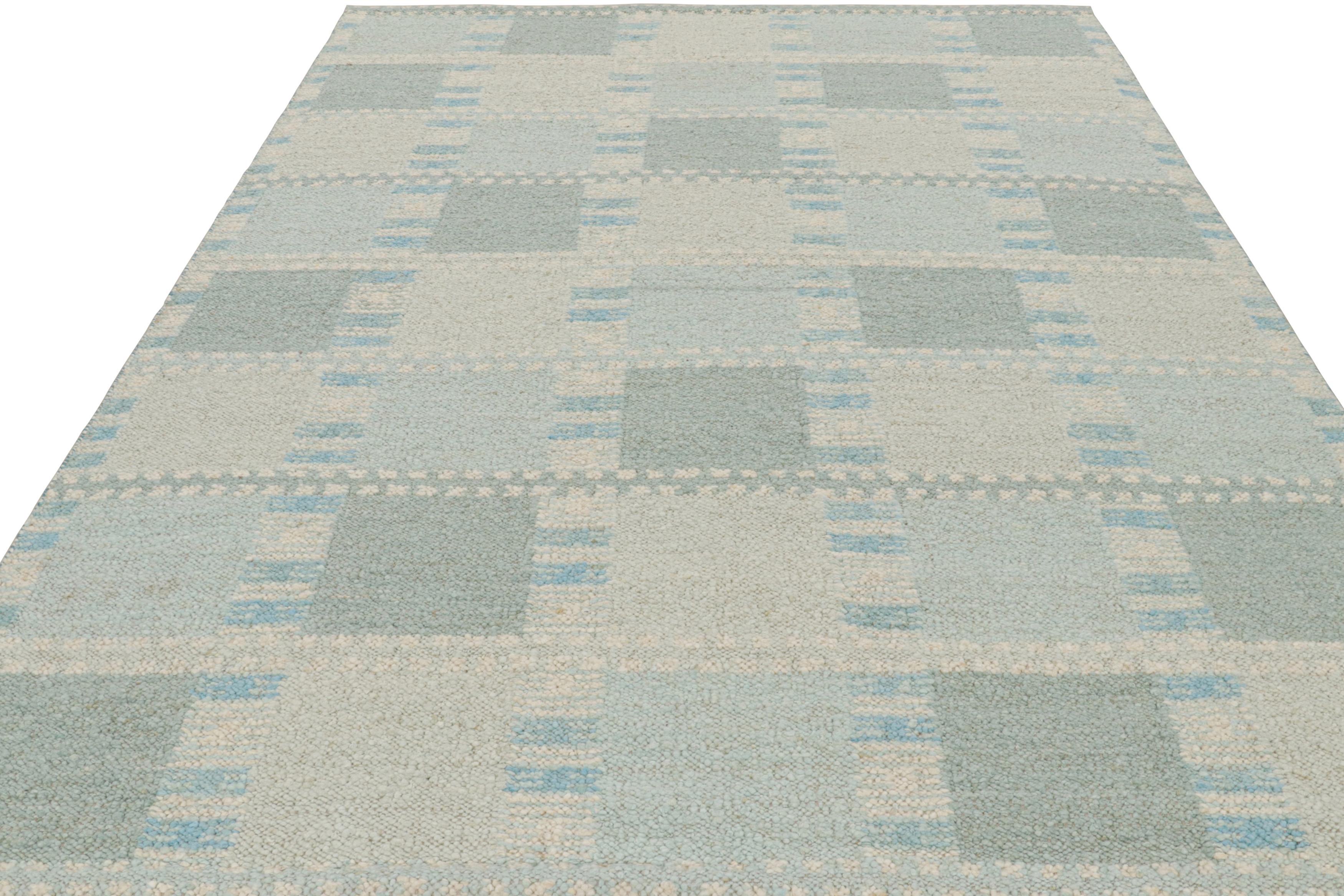 Hand-Knotted Rug & Kilim’s Scandinavian Style Rug with Light Blue Geometric Patterns For Sale