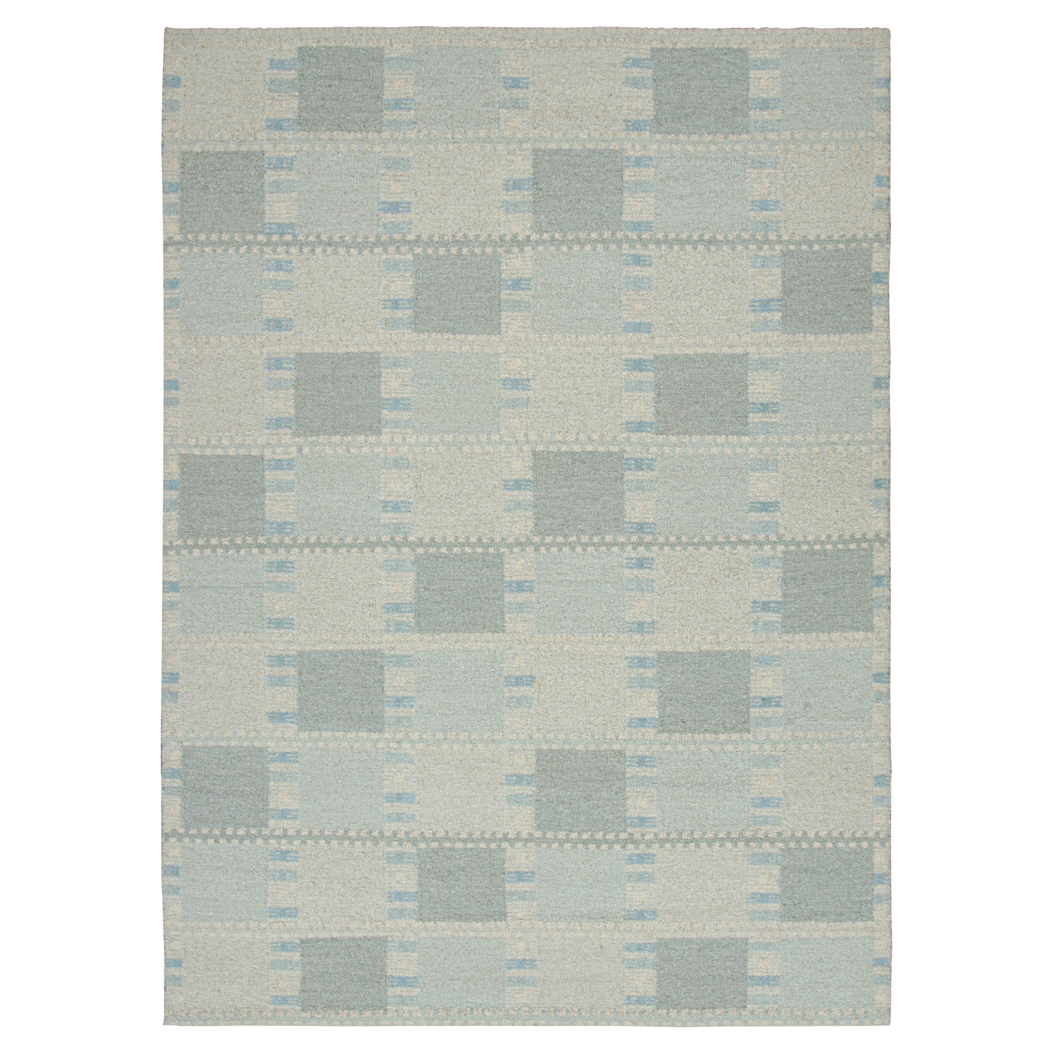 Rug & Kilim’s Scandinavian Style Rug with Light Blue Geometric Patterns For Sale
