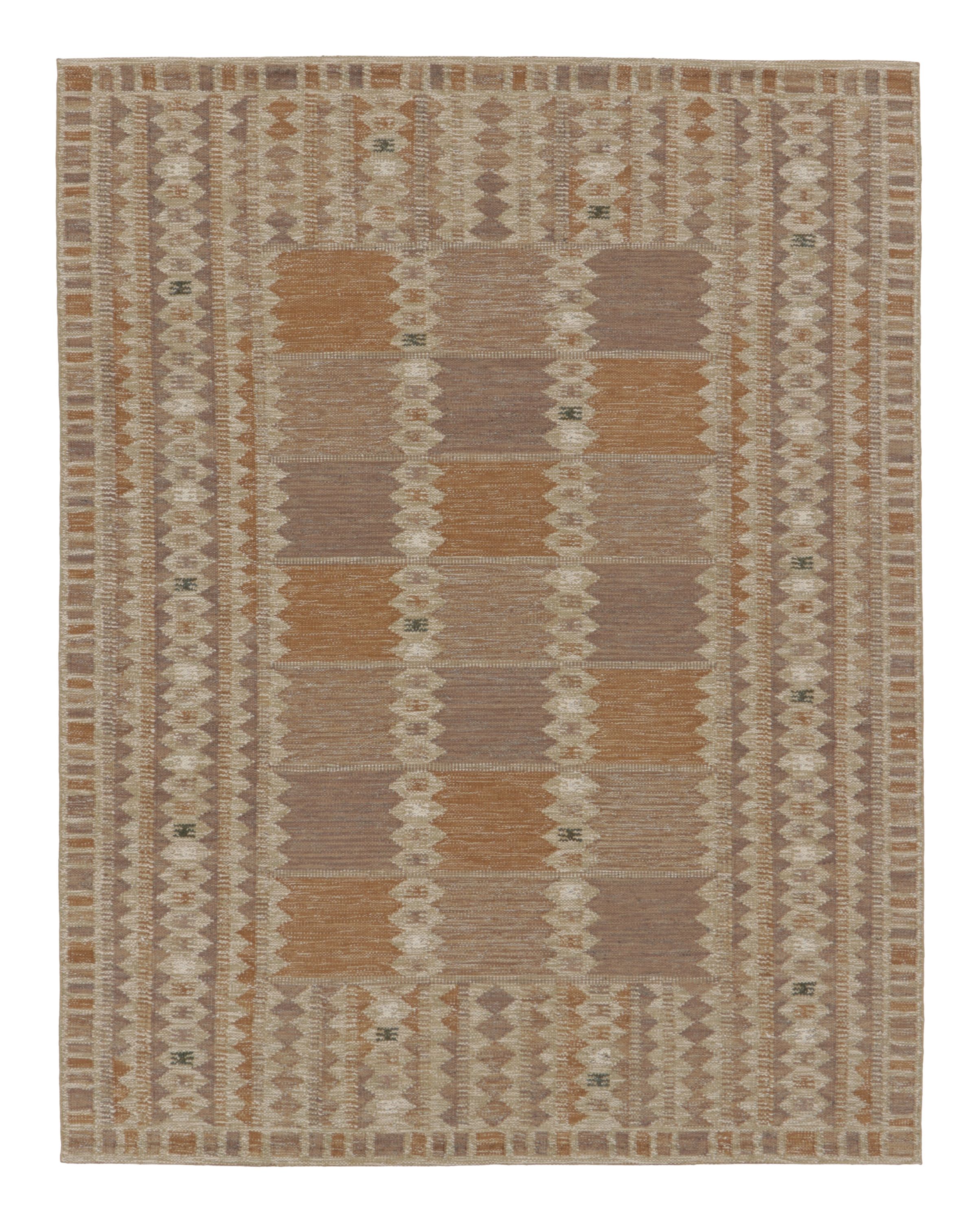 Rug & Kilim’s Scandinavian Style Rug with Linear Geometric Play in Earthy Tones For Sale