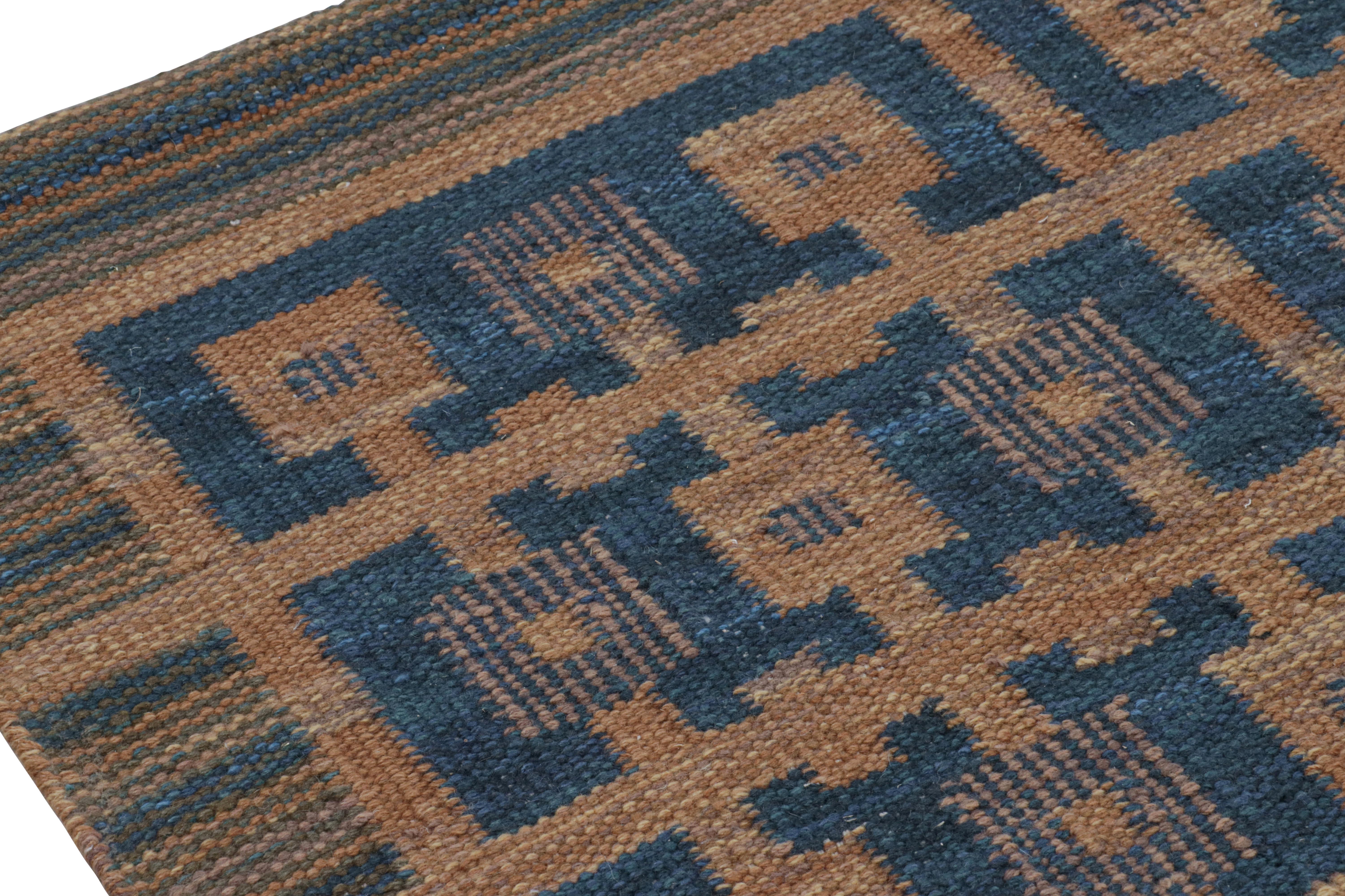 Rug & Kilim’s Scandinavian Style Rug with Navy Blue and Brown Geometric Patterns In New Condition For Sale In Long Island City, NY