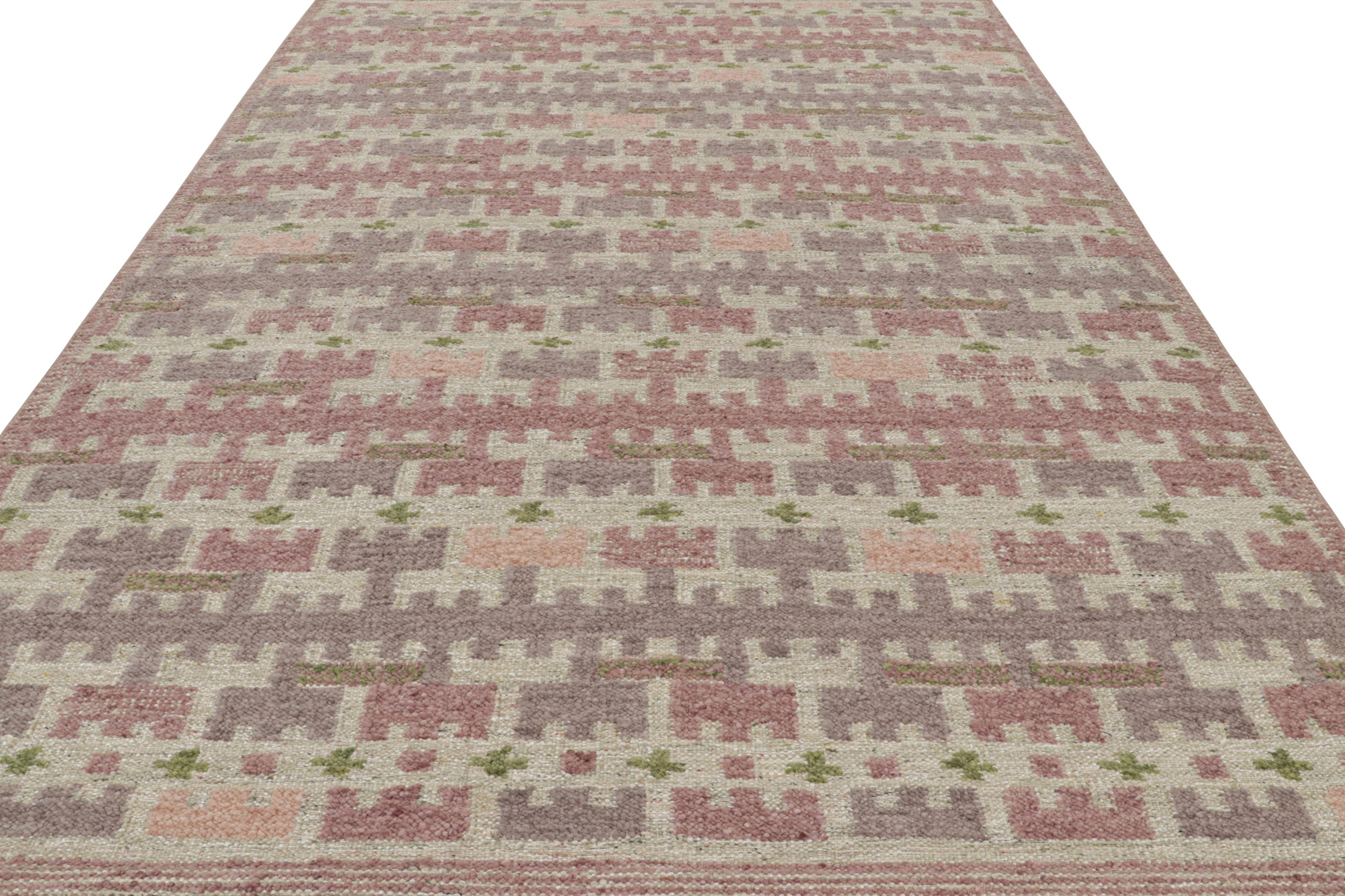 Hand-Knotted Rug & Kilim’s Scandinavian Style Rug with Pink and Purple Geometric Patterns For Sale