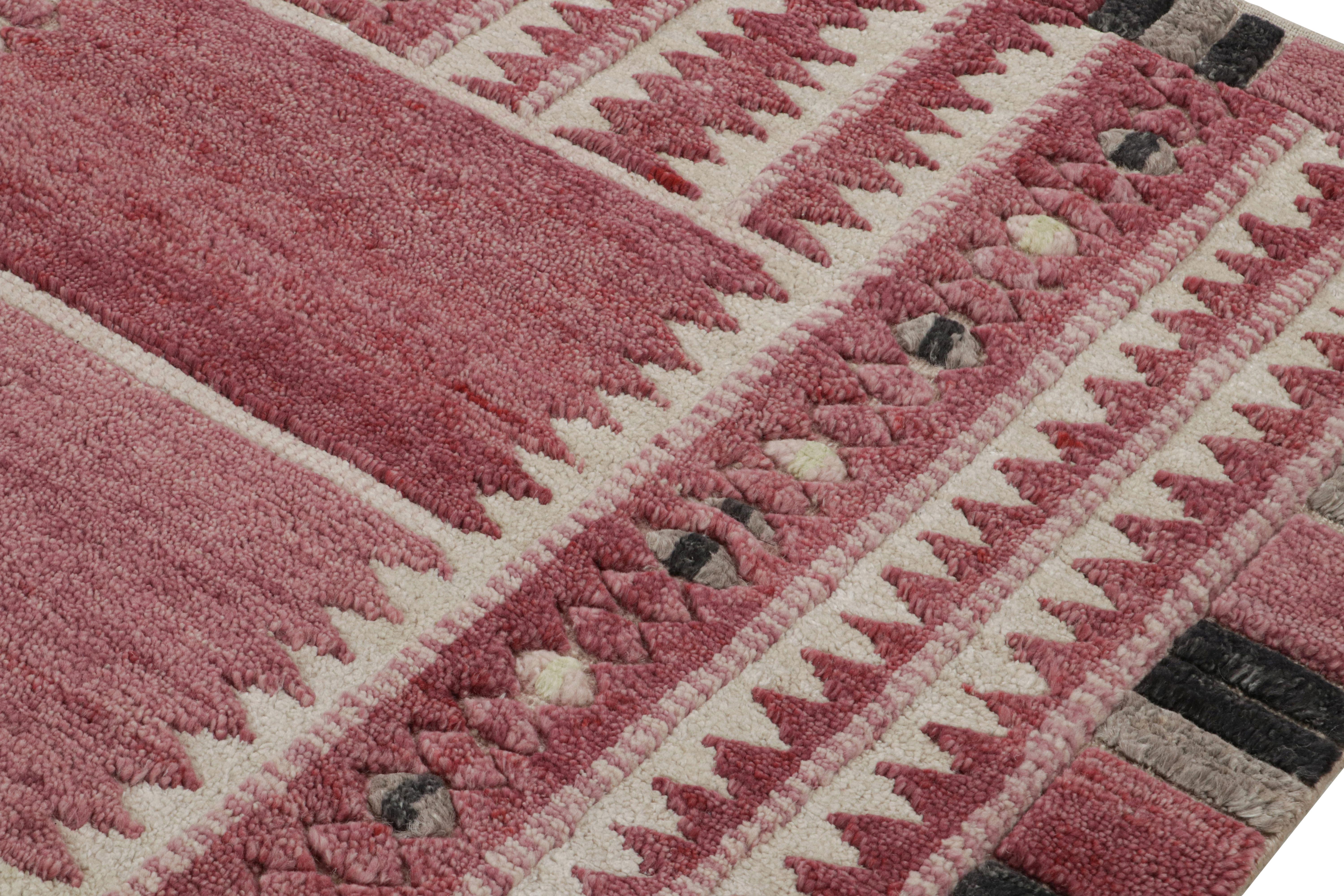 Hand-Knotted Rug & Kilim’s Scandinavian Style Rug with Pink Geometric Patterns For Sale
