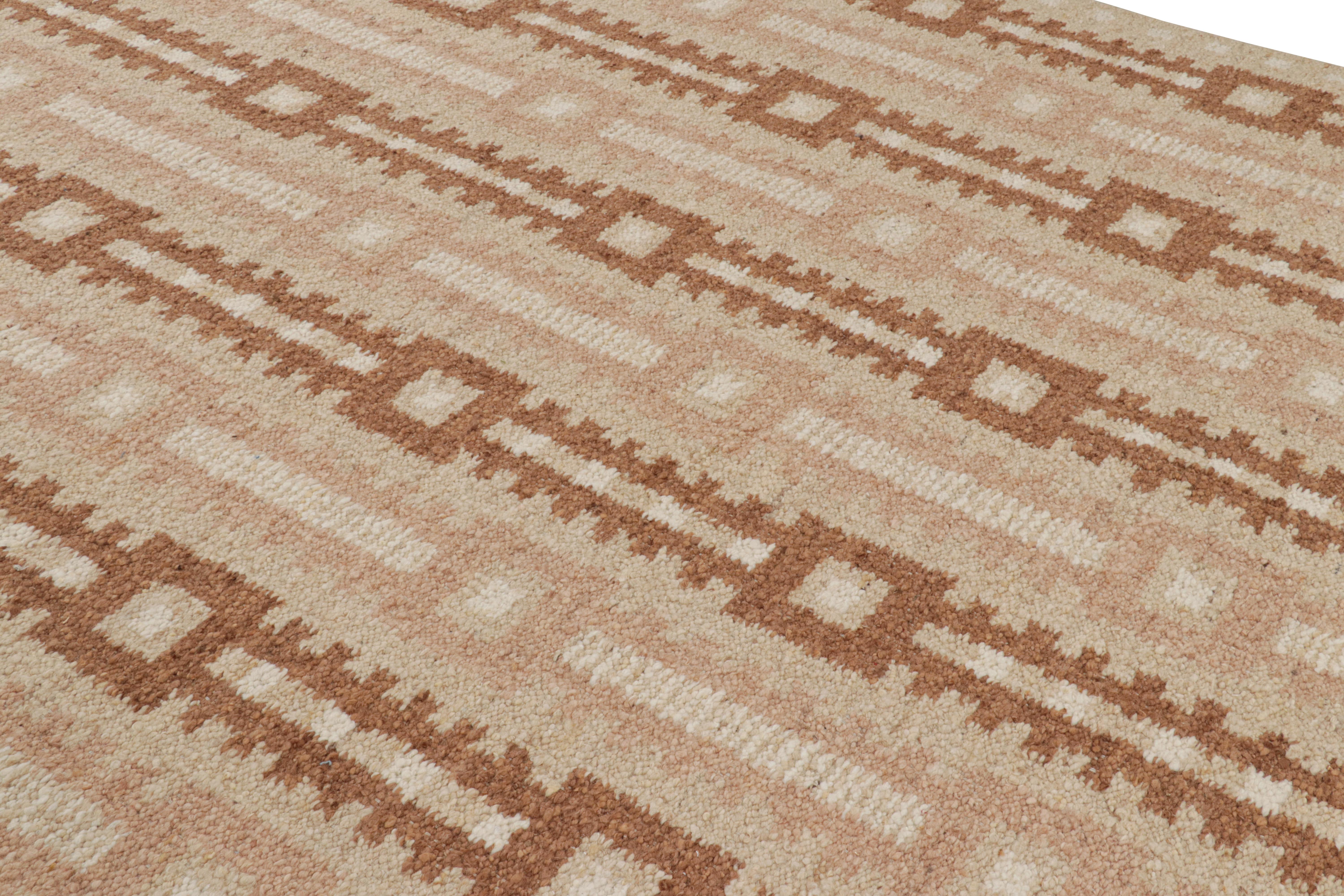 This 9x11 Swedish-style rug, handwoven in a wool flatweave, is from the inventive “Nu” texture in Rug & Kilim’s award-winning Scandinavian flat weave collection. 

On the Design: 

“Nu” enjoys a boucle-like texture of blended yarns, and a look both