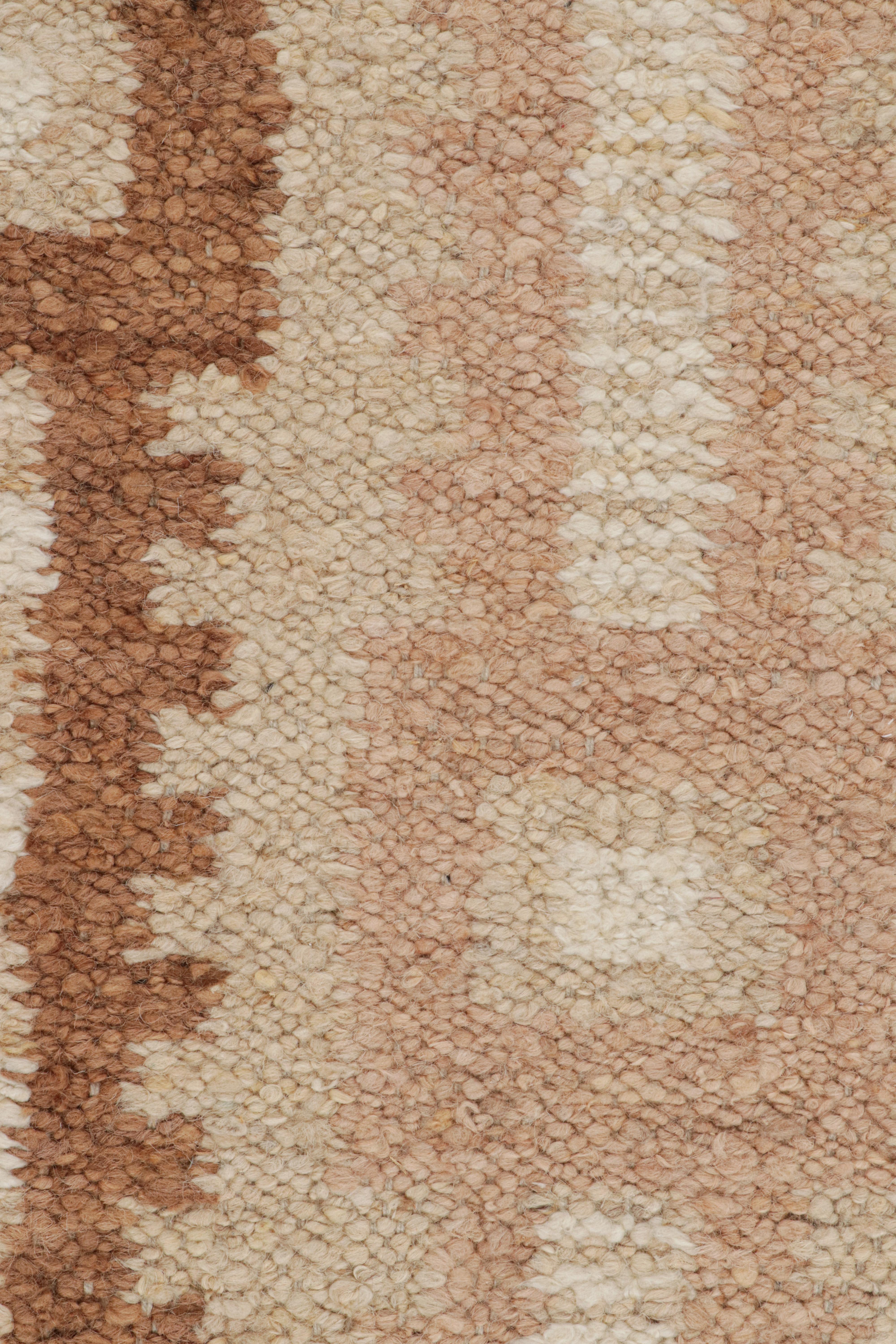 Modern Rug & Kilim’s Scandinavian Style Rug with Pink, White and Beige-Brown Patterns For Sale