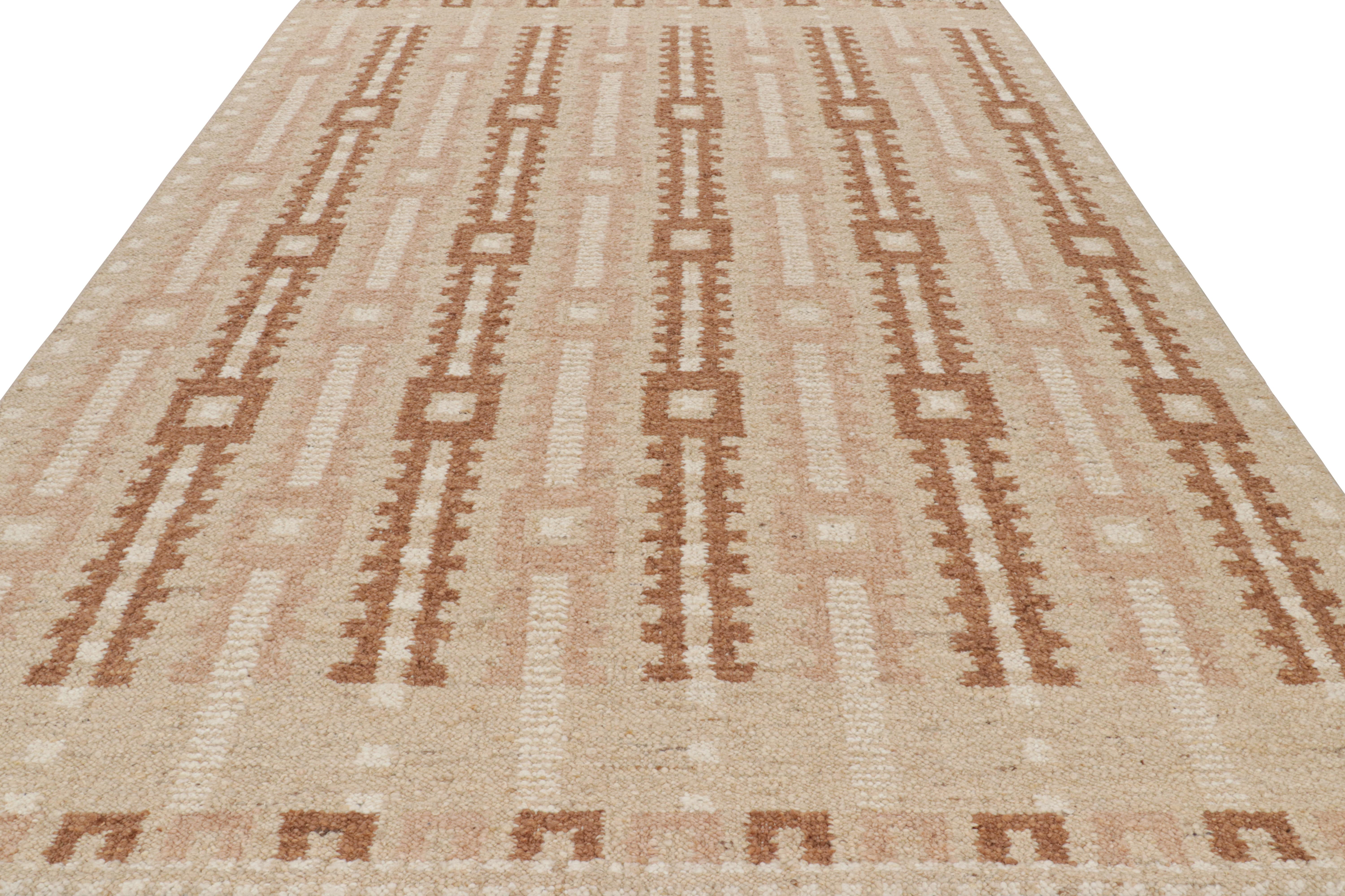 Hand-Woven Rug & Kilim’s Scandinavian Style Rug with Pink, White and Beige-Brown Patterns For Sale