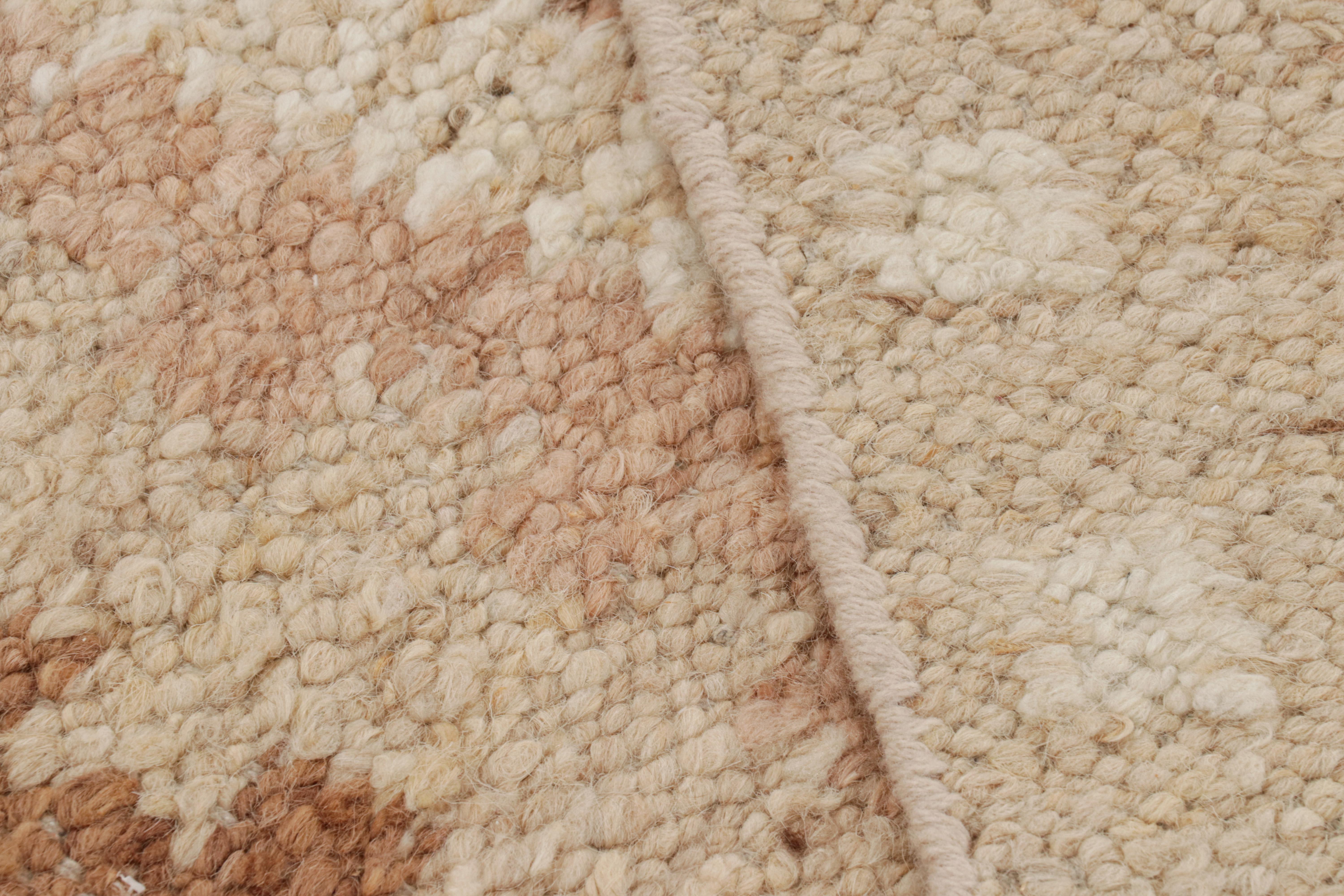 Contemporary Rug & Kilim’s Scandinavian Style Rug with Pink, White and Beige-Brown Patterns For Sale