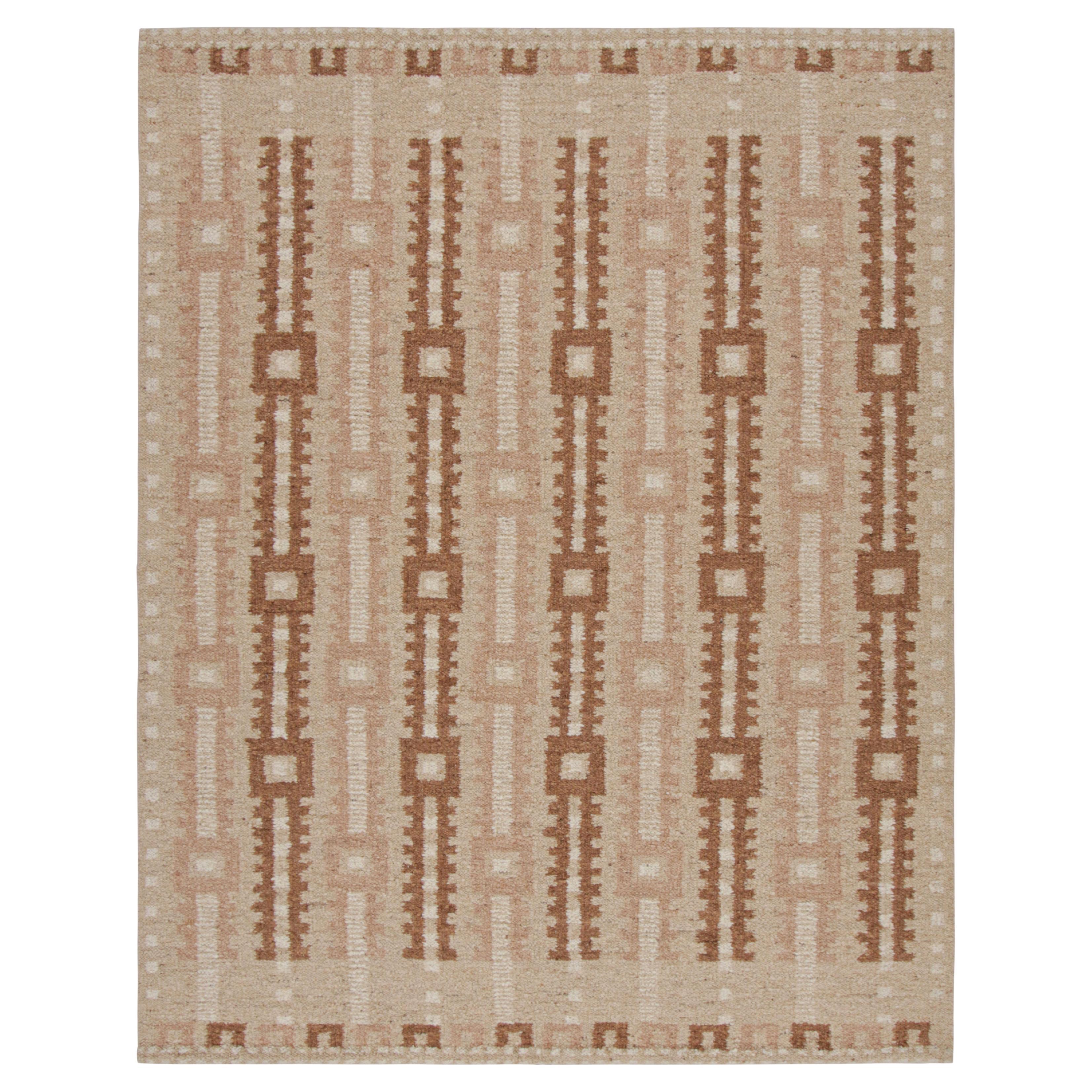 Rug & Kilim’s Scandinavian Style Rug with Pink, White and Beige-Brown Patterns