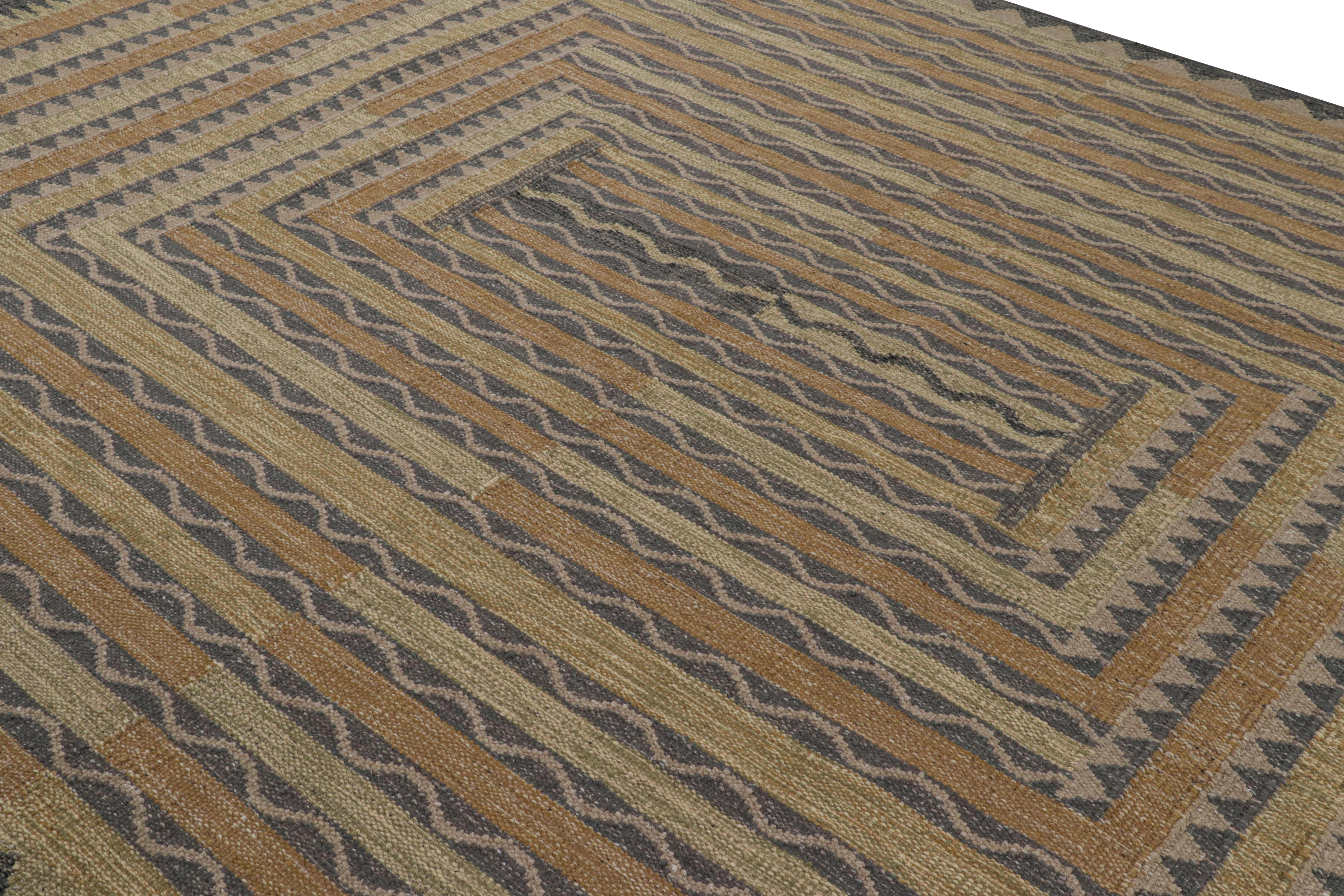 Dieser 9x12 große Teppich ist eine kühne Neuheit in der Scandinavian Collection'S von Rug & Kilim. Das handgewebte Flachgewebe aus Wolle mit ungefärbten Naturgarnen ist von der schwedischen Deco-Sensibilität inspiriert. 

Über das Design:
