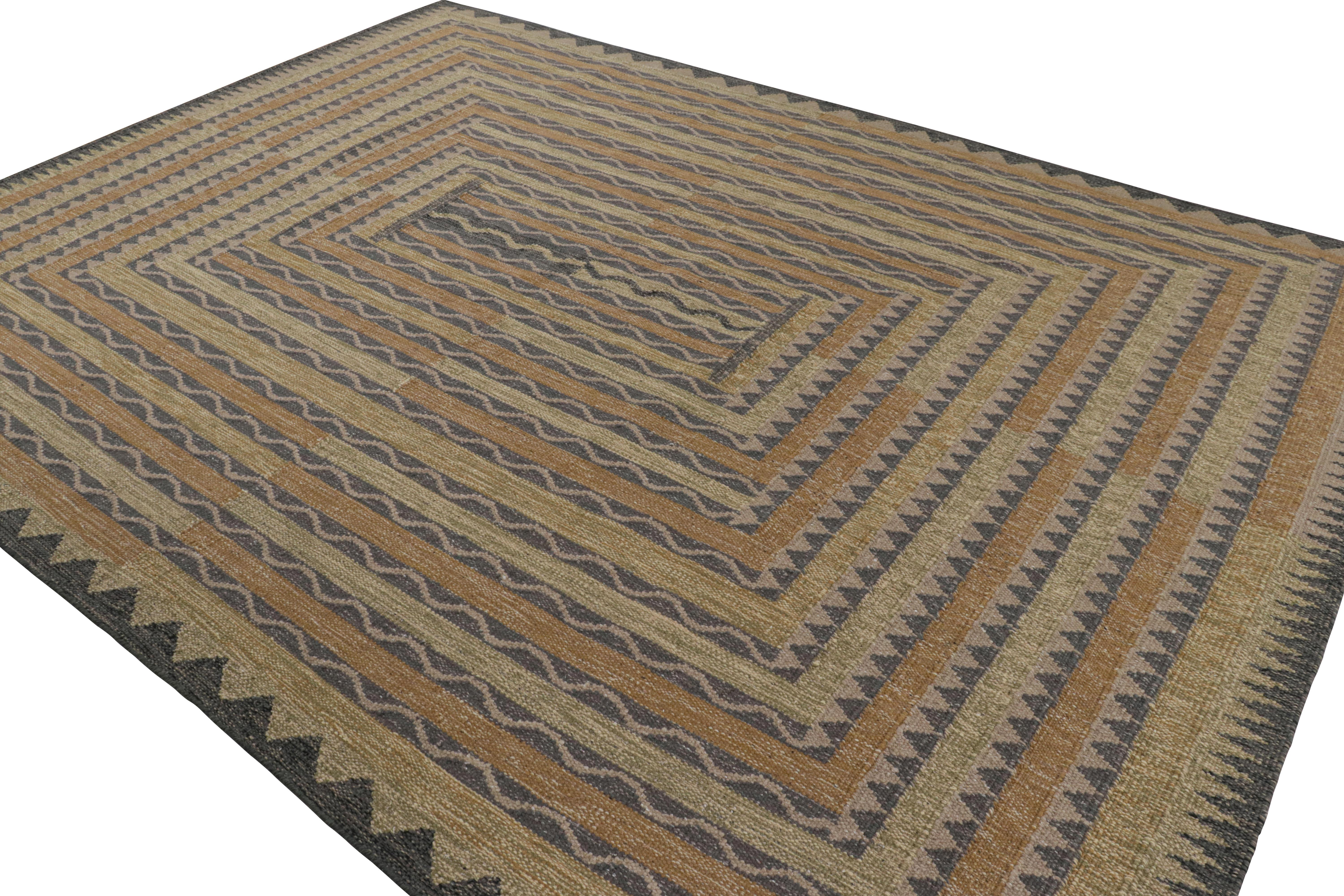 Rug & Kilim's Teppich im skandinavischen Stil mit polychromen geometrischen Mustern (Indisch) im Angebot