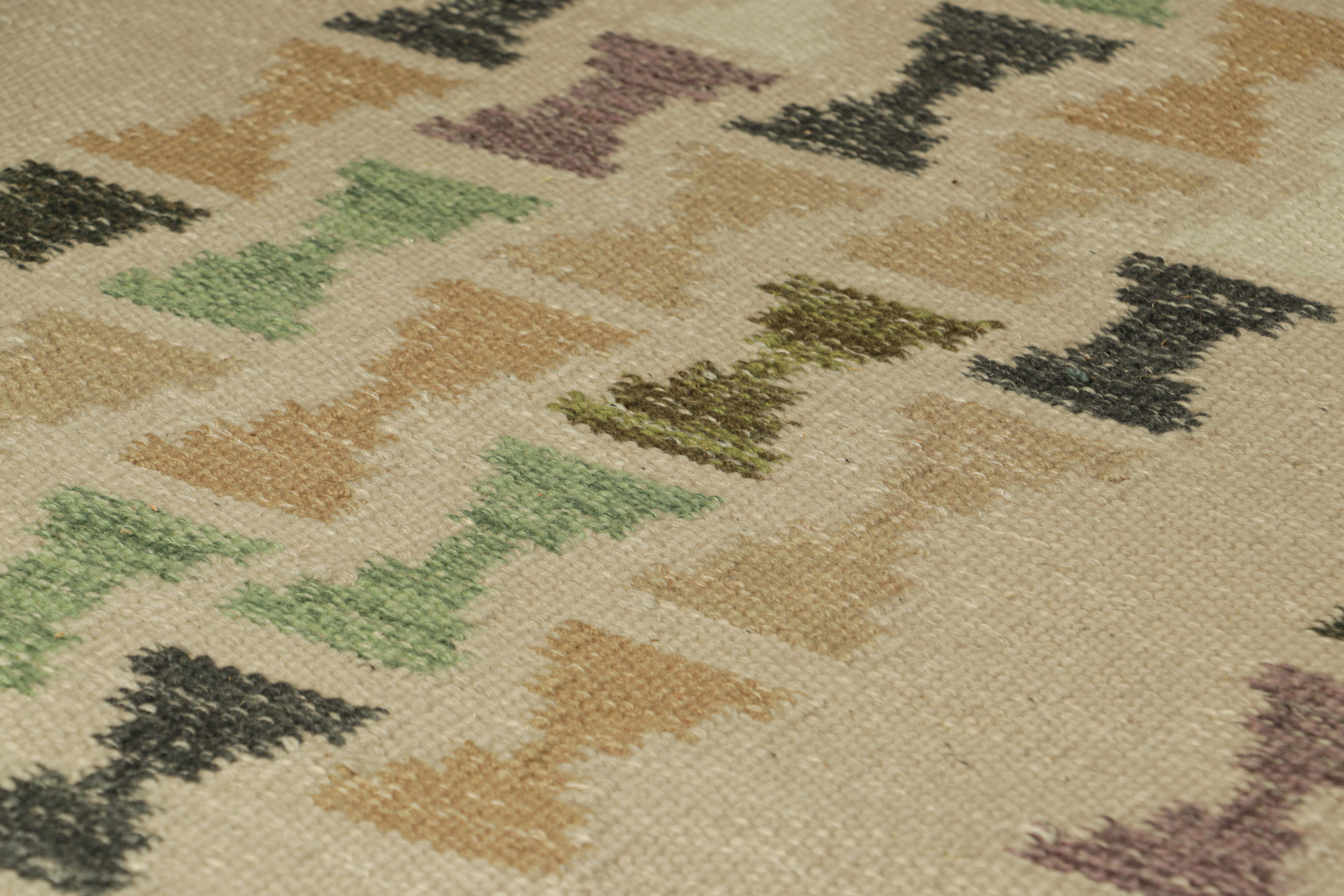 From an exciting new collection of gift-size pieces, this 3x5 Swedish-style accent rug is a bold new addition to the Scandinavian Collection by Rug & Kilim. Handwoven in a wool flatweave with undyed natural yarns as well, its design is inspired by