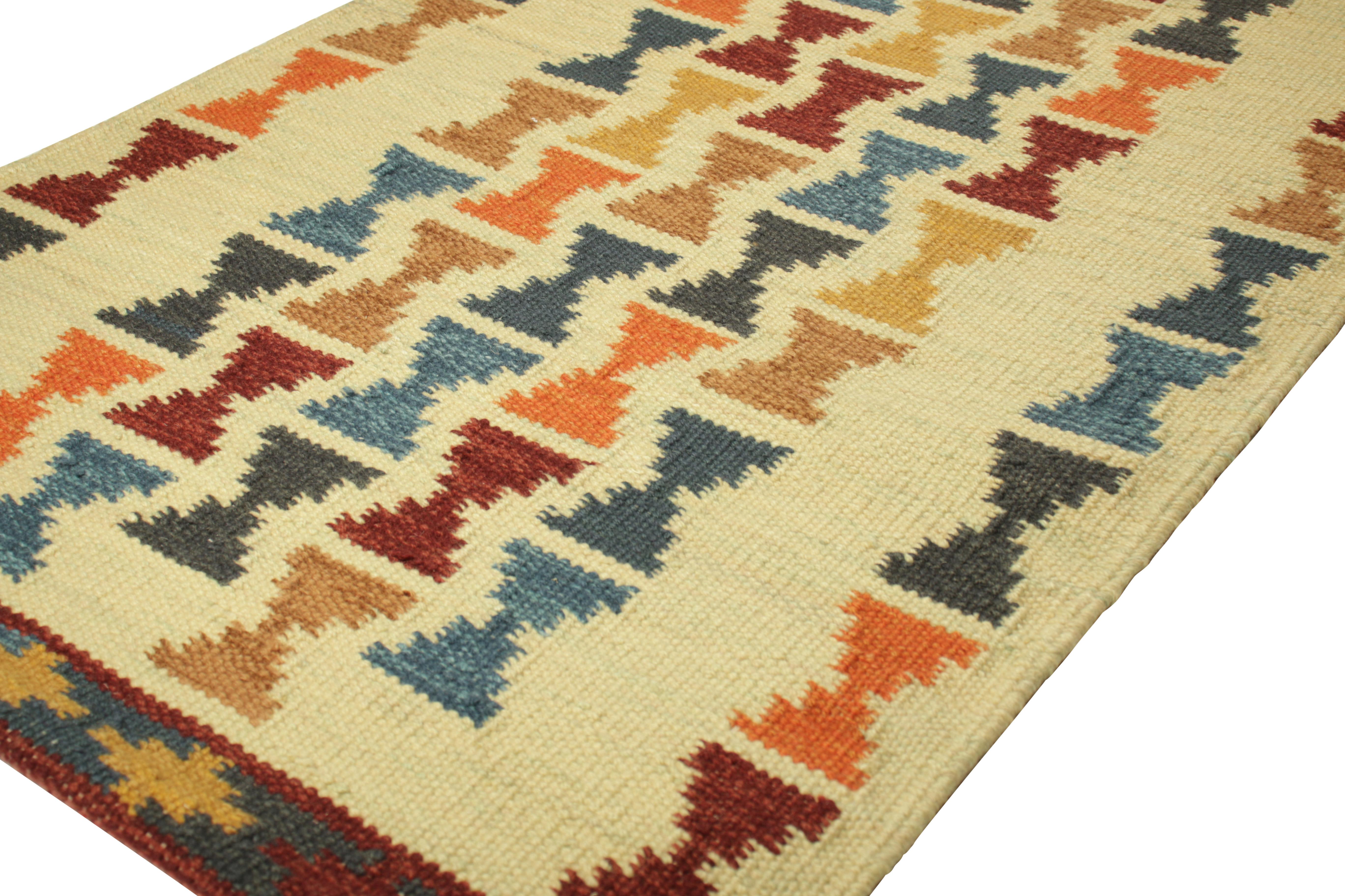 Modern Rug & Kilim’s Scandinavian Style Rug with Polychromatic Hourglass Patterns For Sale