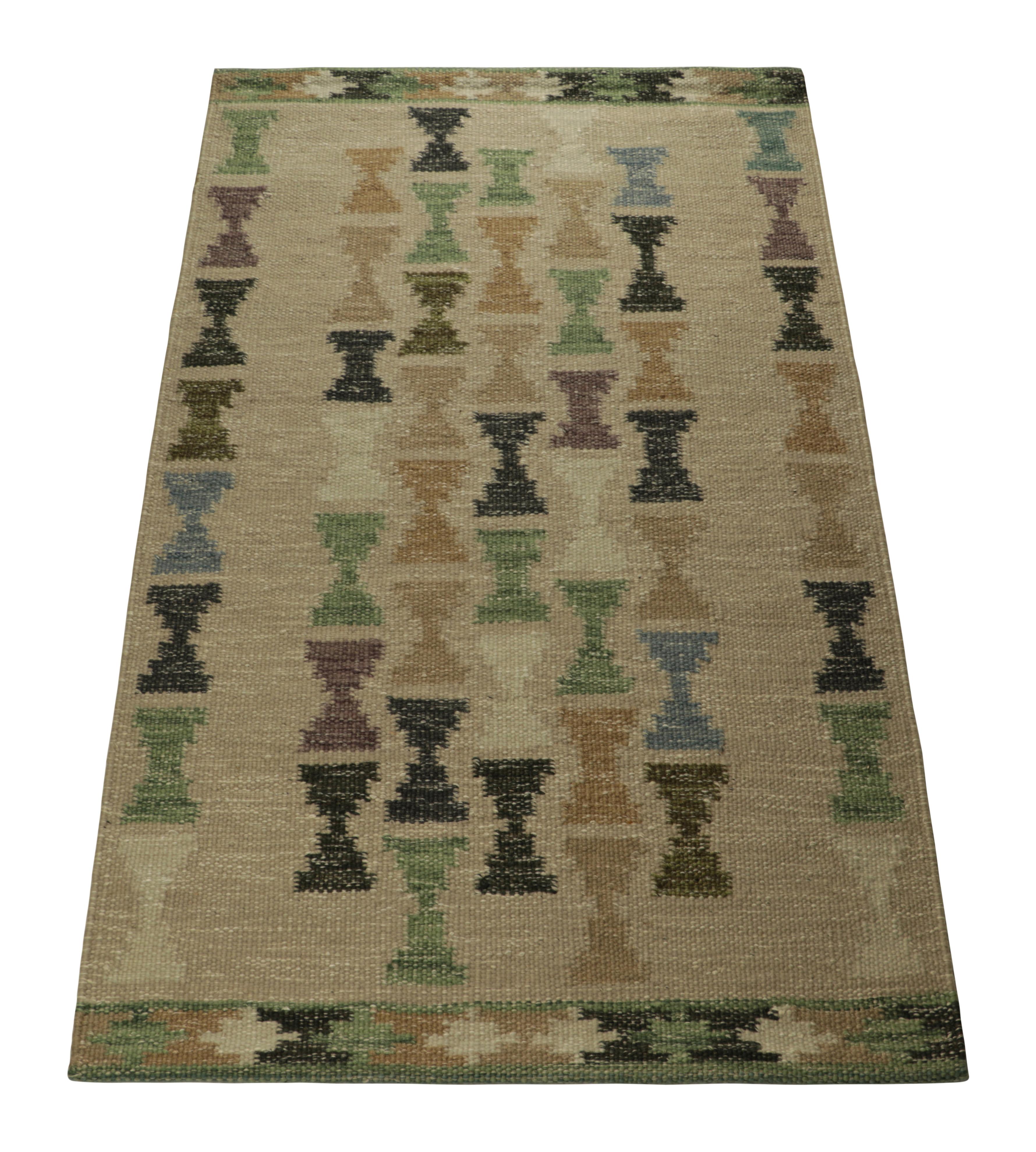 Indian Rug & Kilim’s Scandinavian Style Rug with Polychromatic Hourglass Patterns For Sale