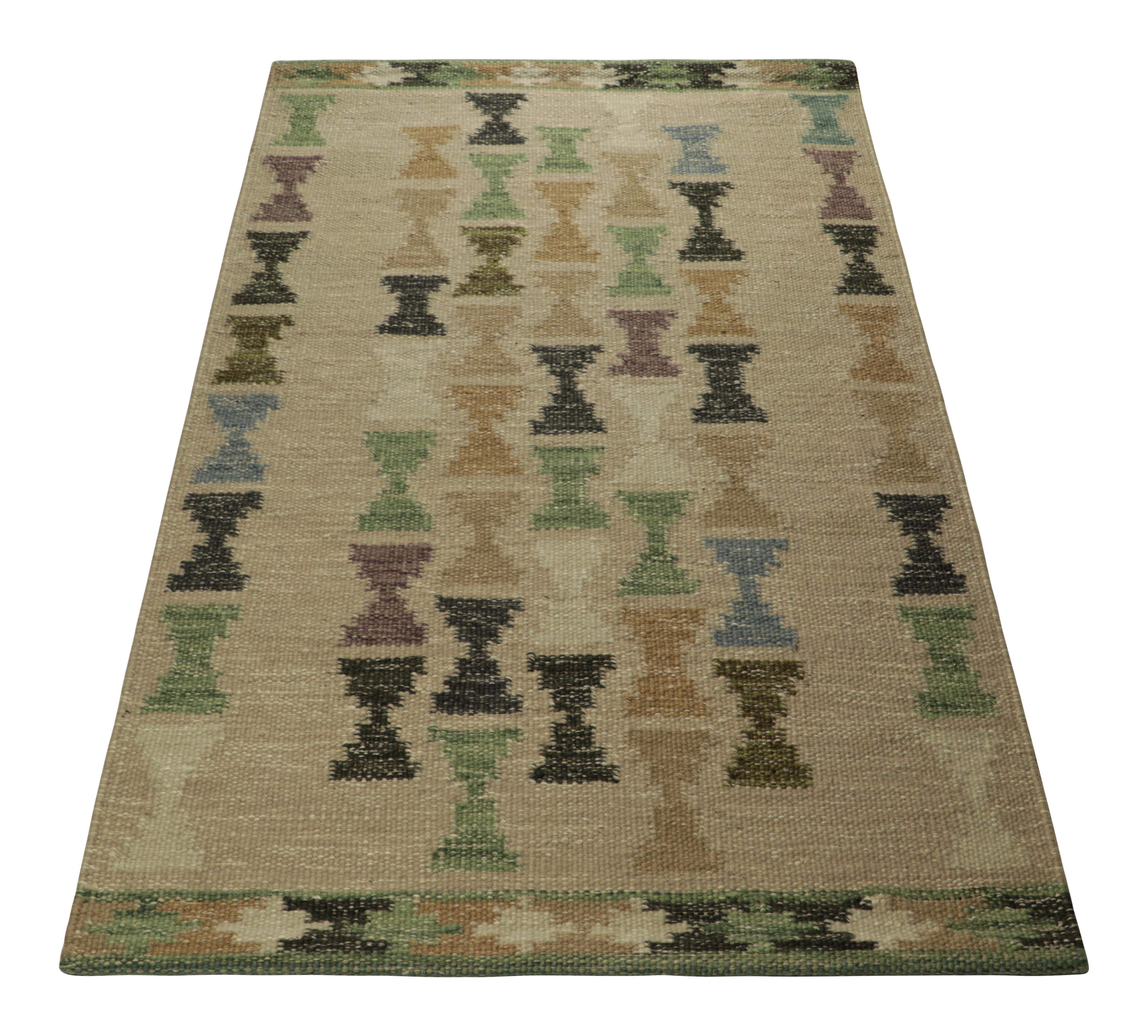 Hand-Woven Rug & Kilim’s Scandinavian Style Rug with Polychromatic Hourglass Patterns For Sale
