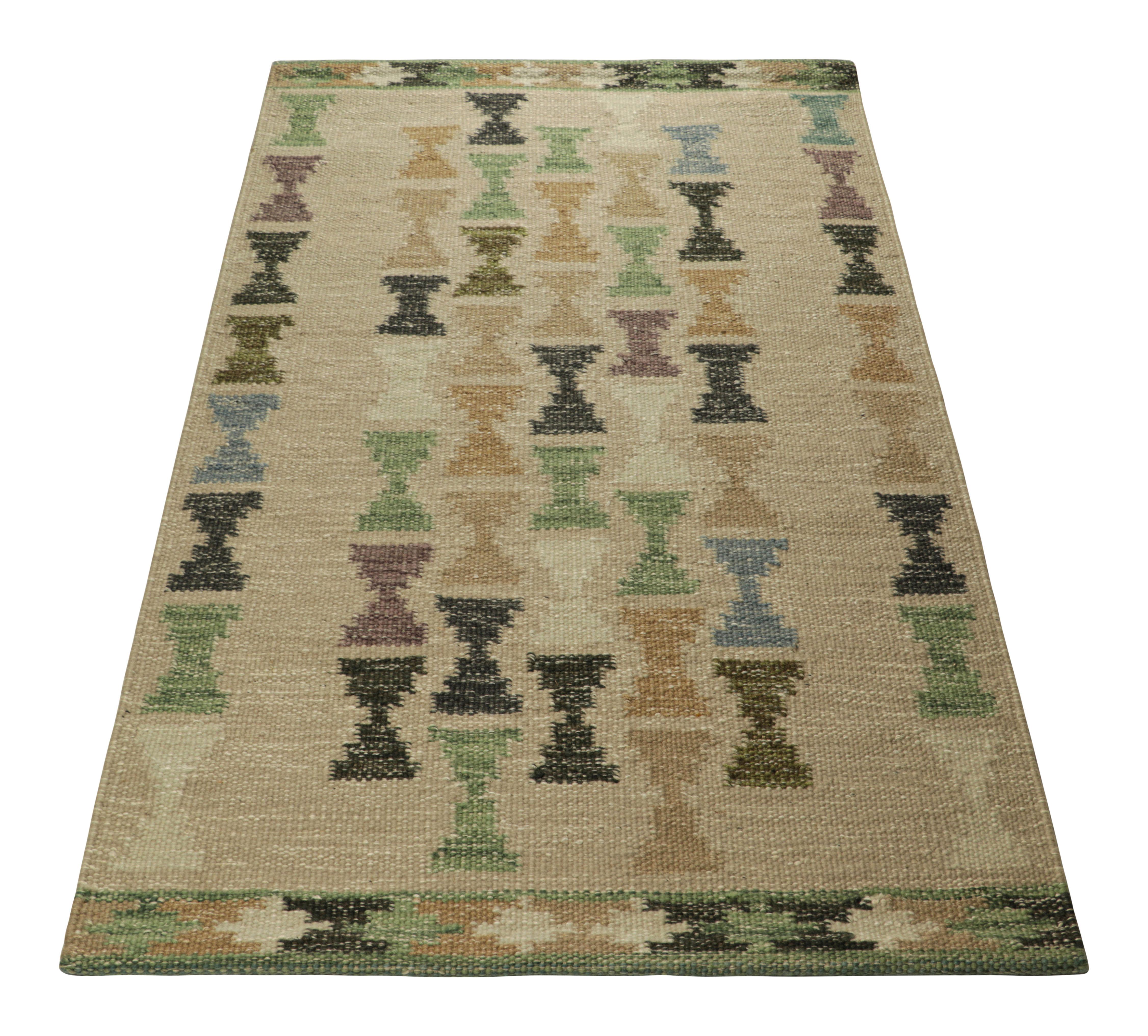 Hand-Woven Rug & Kilim’s Scandinavian Style Rug with Polychromatic Hourglass Patterns For Sale