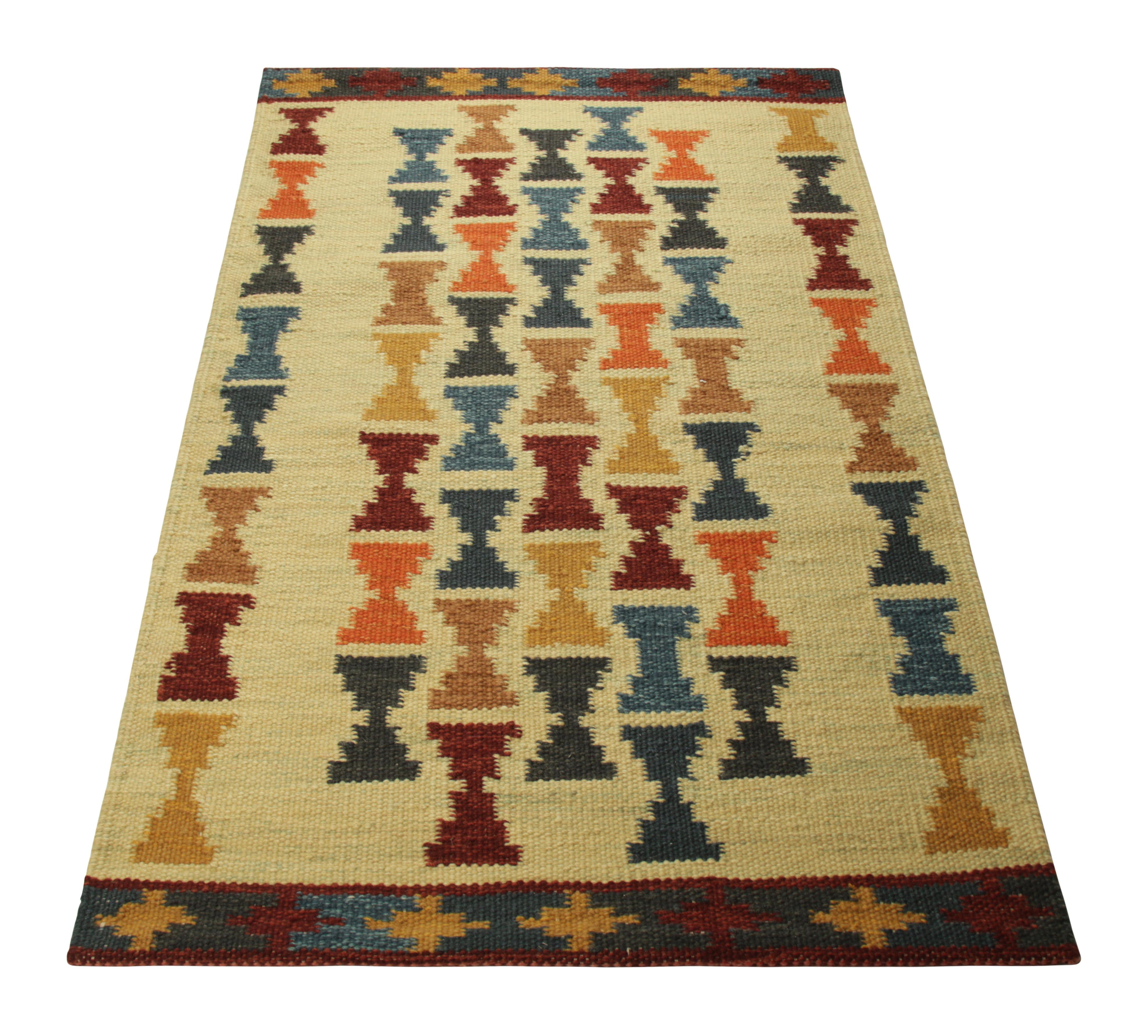 Hand-Woven Rug & Kilim’s Scandinavian Style Rug with Polychromatic Hourglass Patterns For Sale