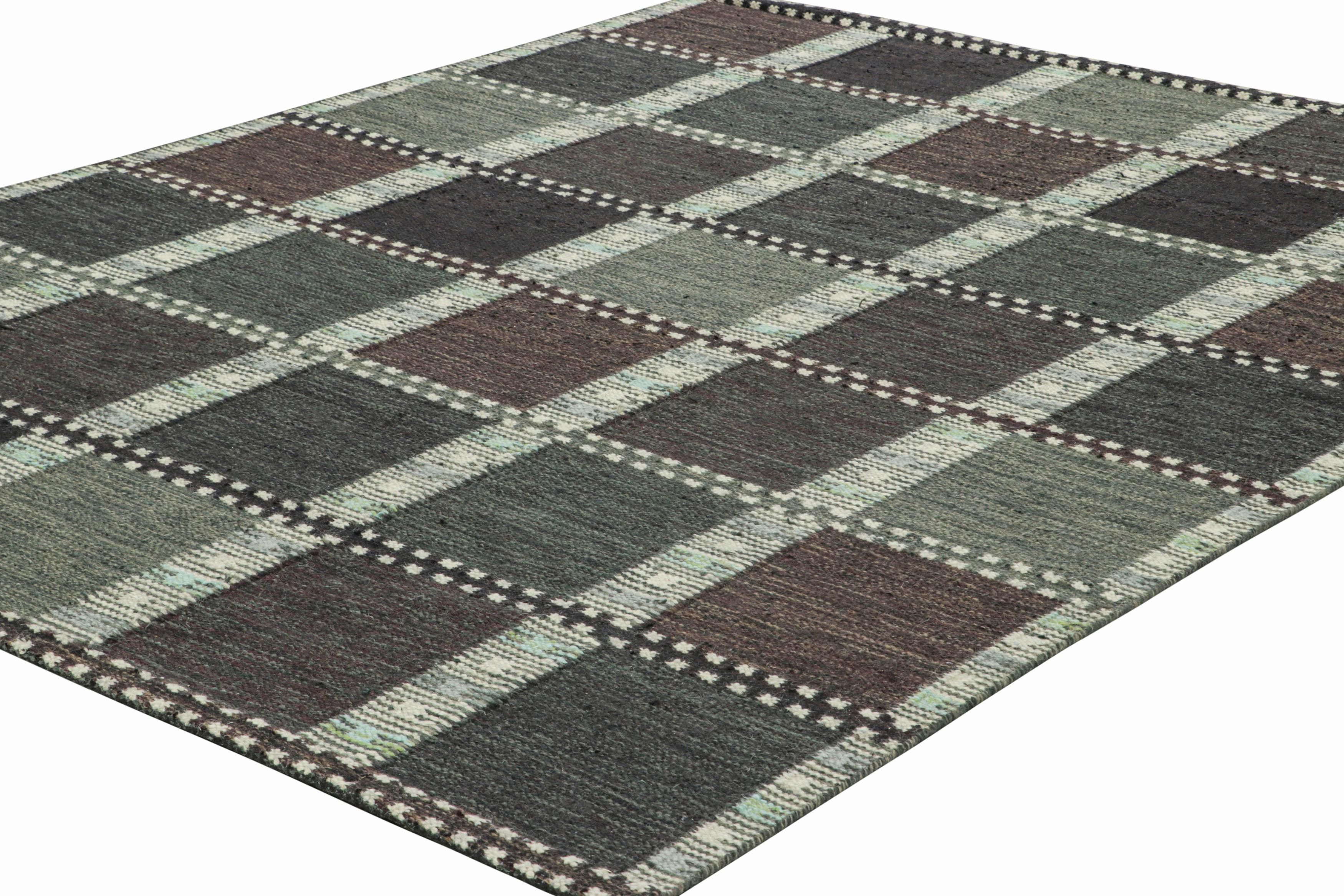 Indiano Tappeto in stile scandinavo Rug & Kilim con motivi geometrici viola e verde acqua in vendita