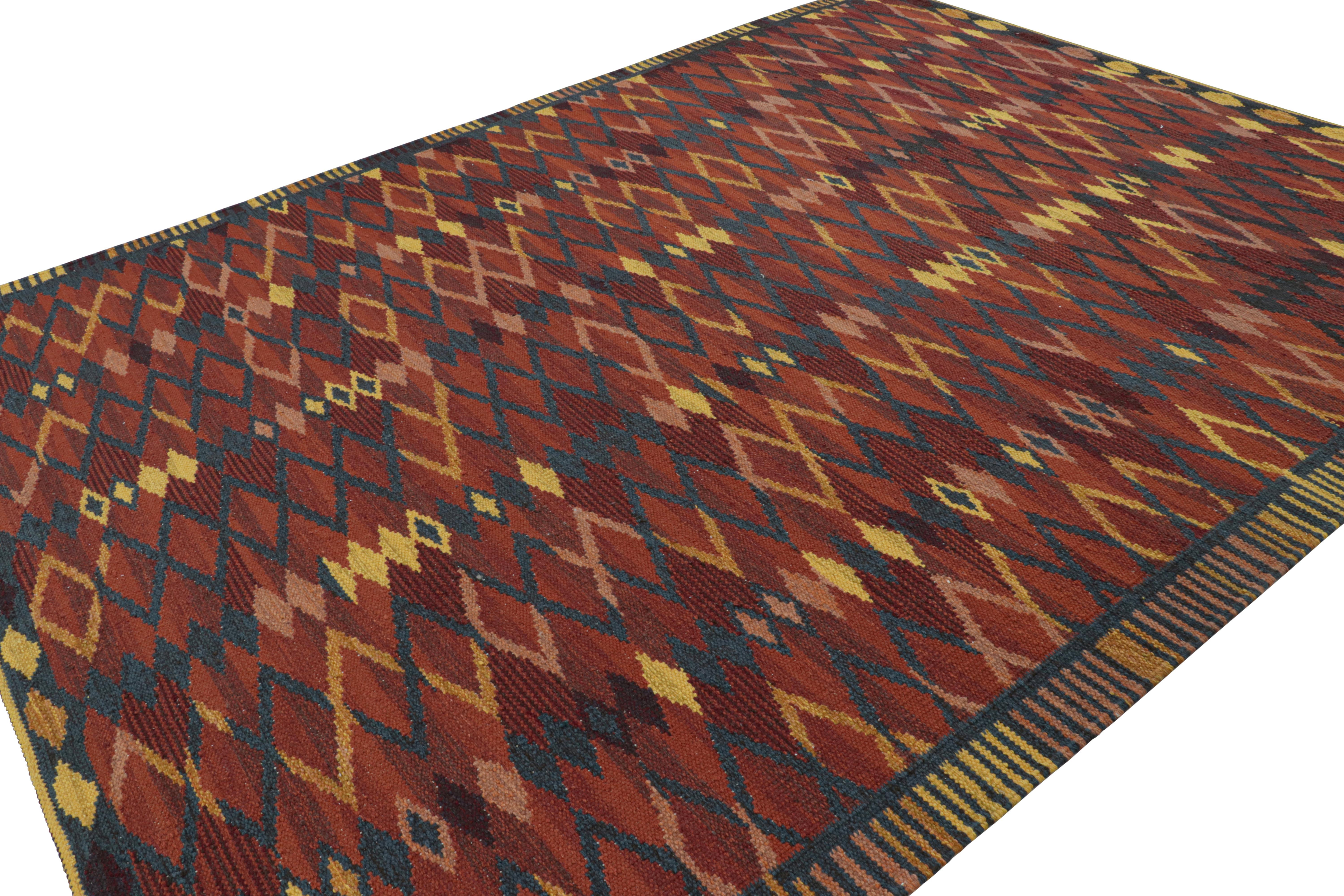 Indian Rug & Kilim’s Scandinavian Style Rug with Red and Blue Geometric Patterns For Sale