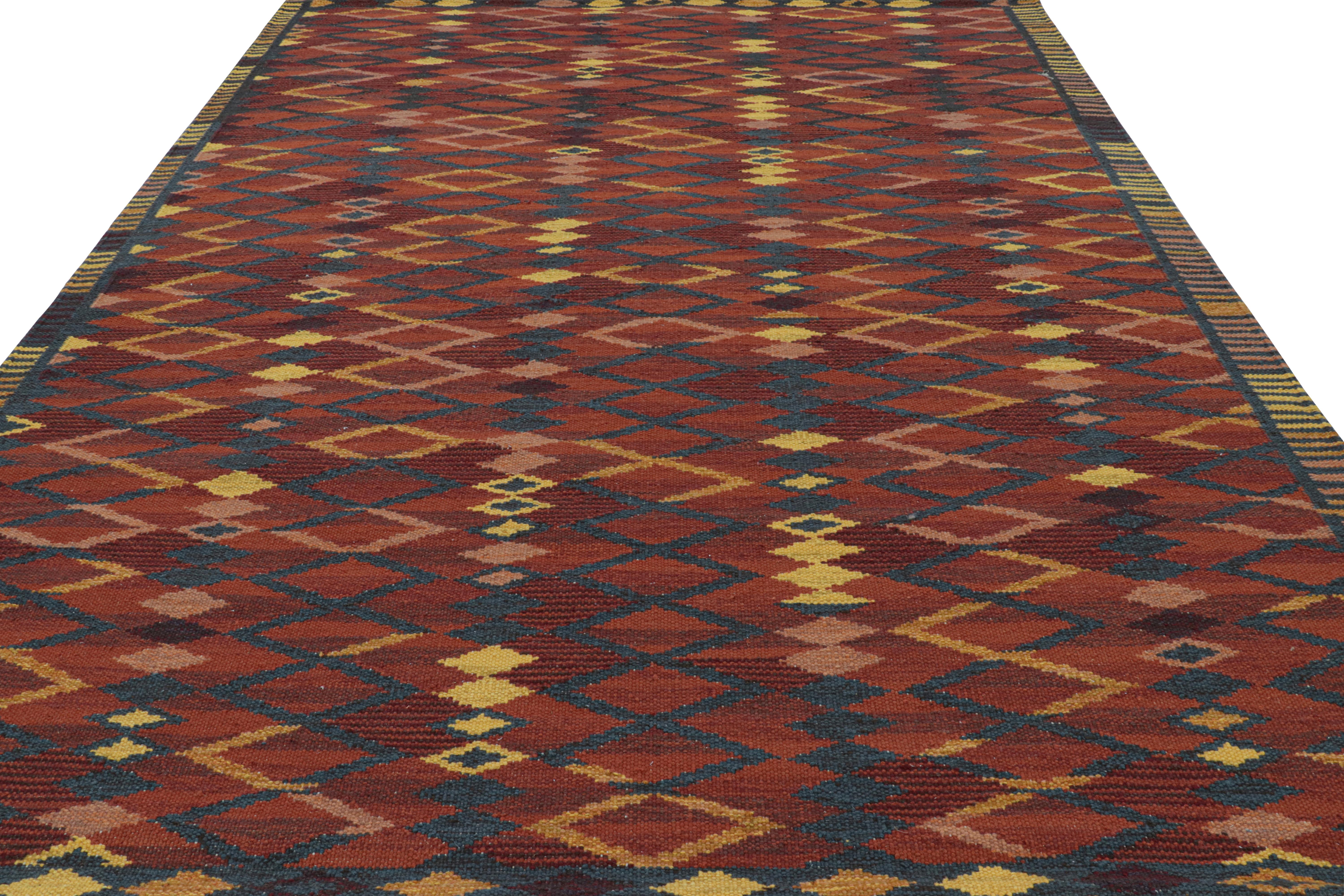 Hand-Woven Rug & Kilim’s Scandinavian Style Rug with Red and Blue Geometric Patterns For Sale
