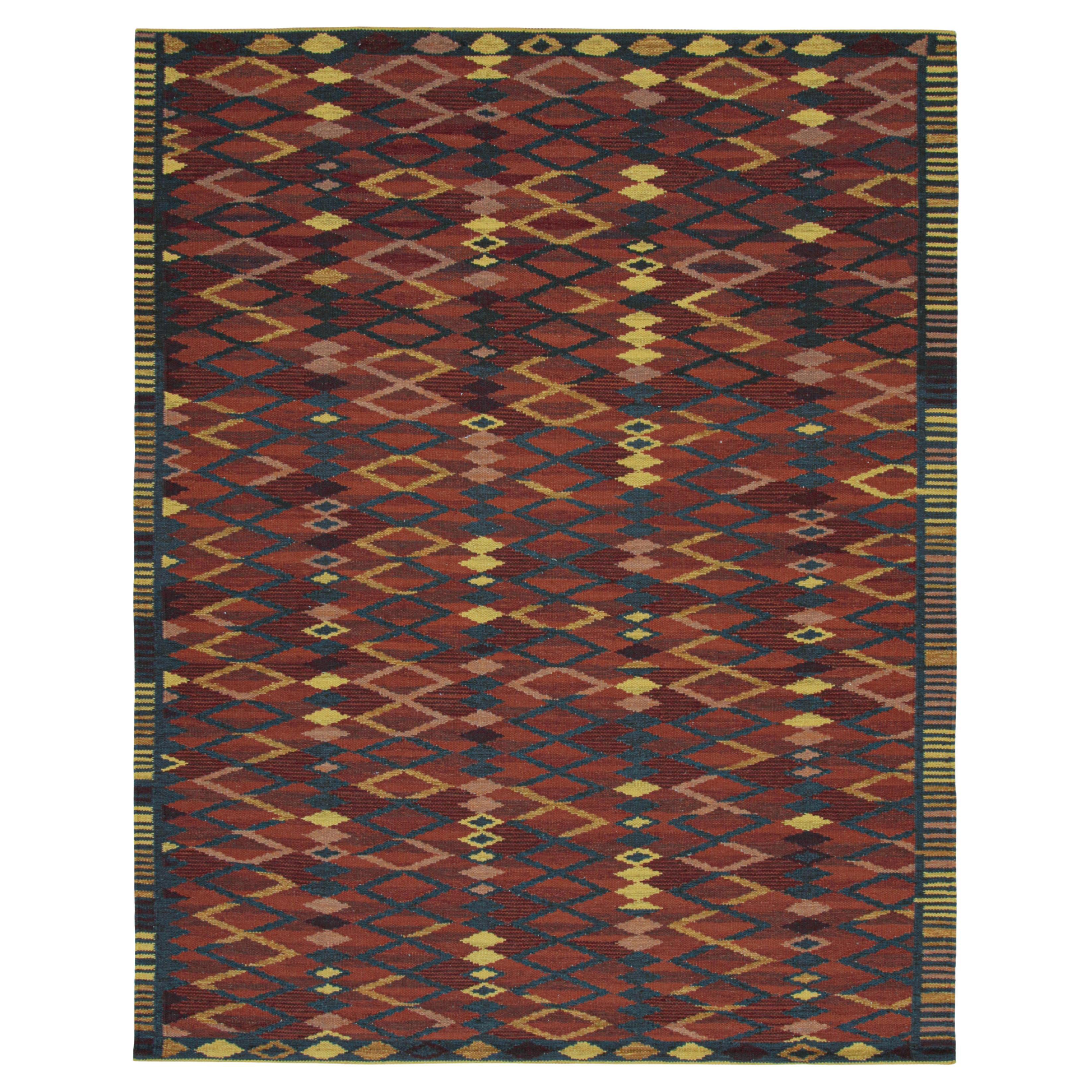 Rug & Kilim’s Scandinavian Style Rug with Red and Blue Geometric Patterns For Sale