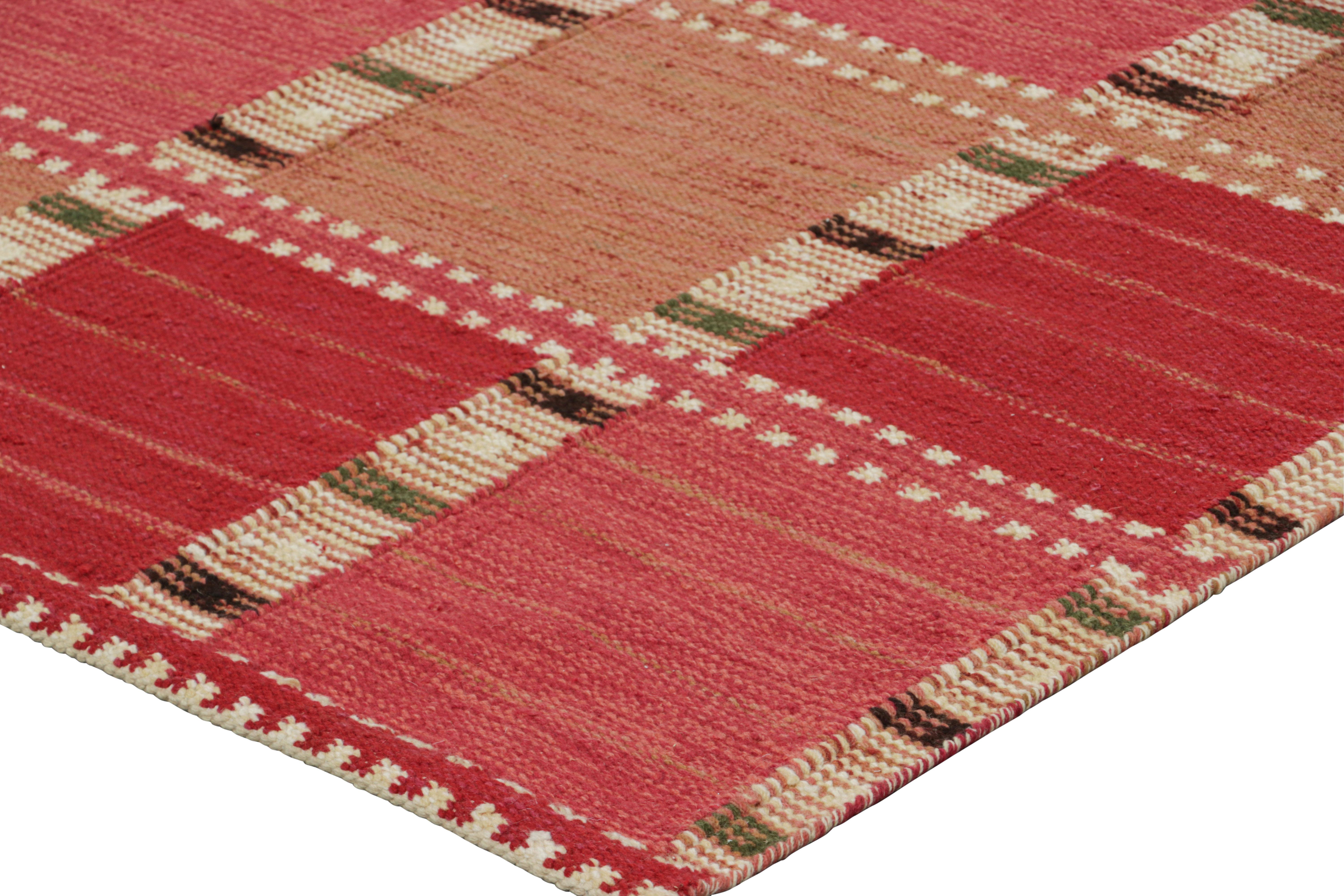 Rug & Kilim’s Scandinavian Style Rug with Red and Pink Geometric Patterns In New Condition For Sale In Long Island City, NY