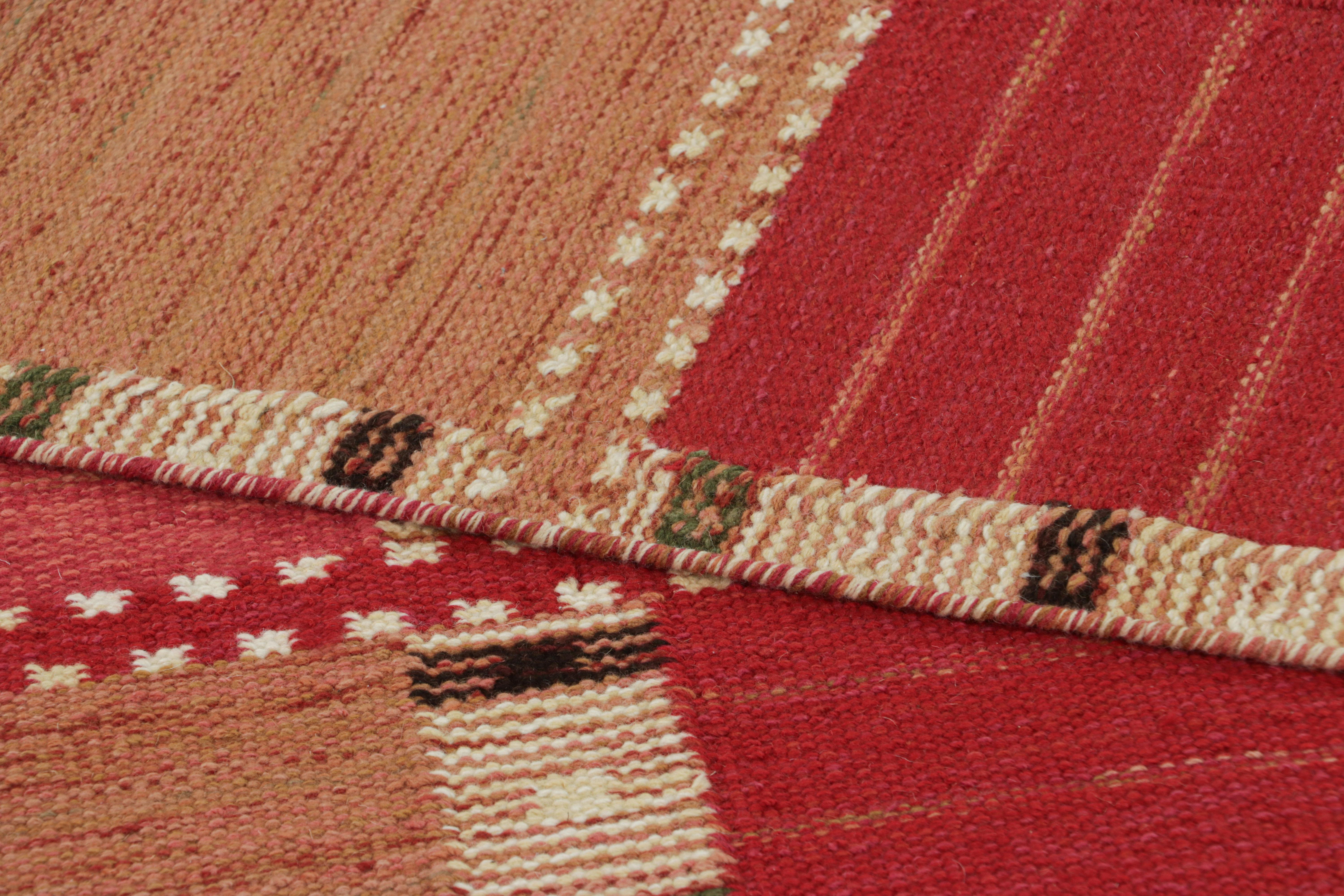 Contemporary Rug & Kilim’s Scandinavian Style Rug with Red and Pink Geometric Patterns For Sale