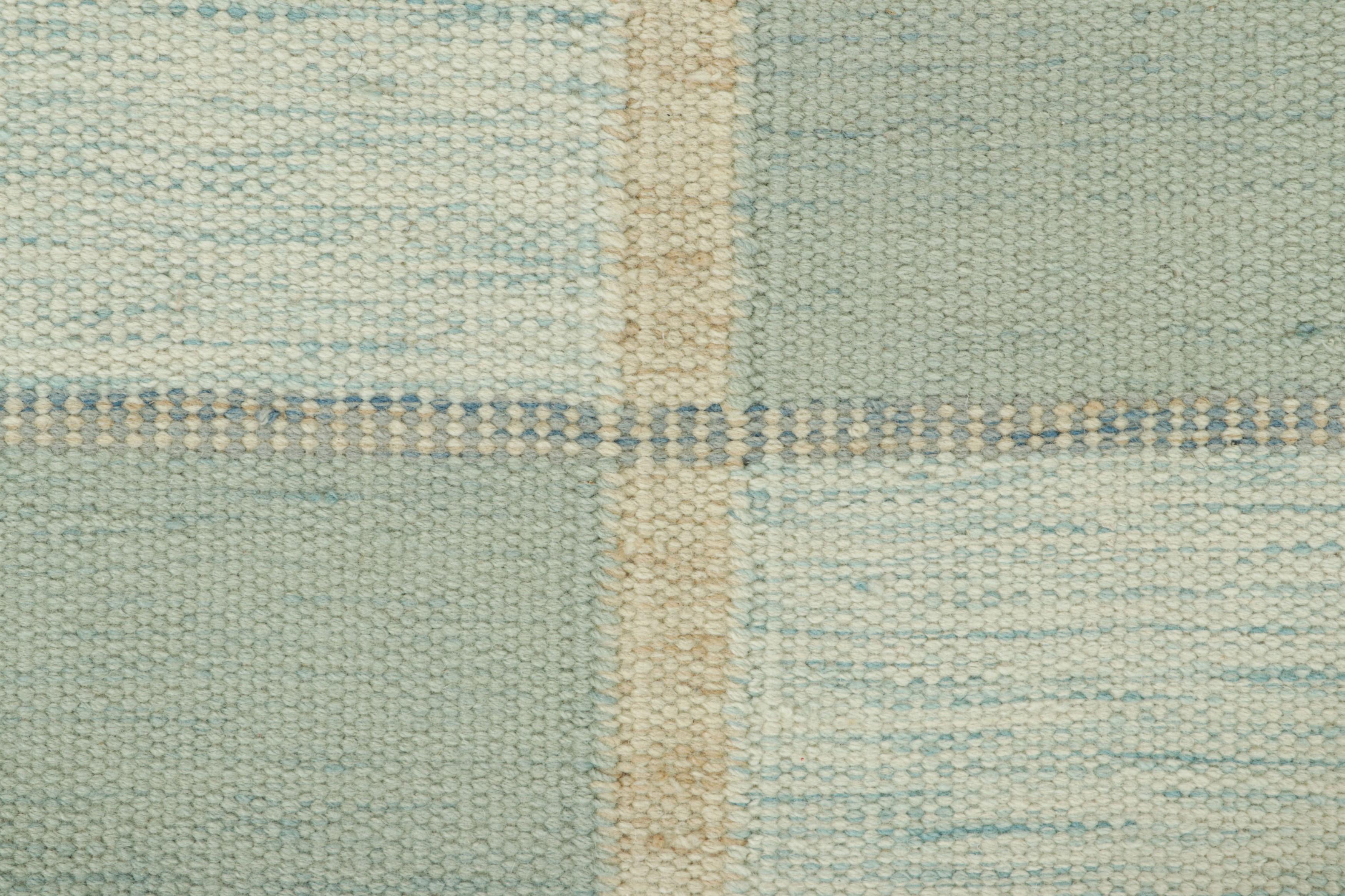 Modern Rug & Kilim’s Scandinavian Style Rug with Seafoam Blue Geometric Patterns For Sale