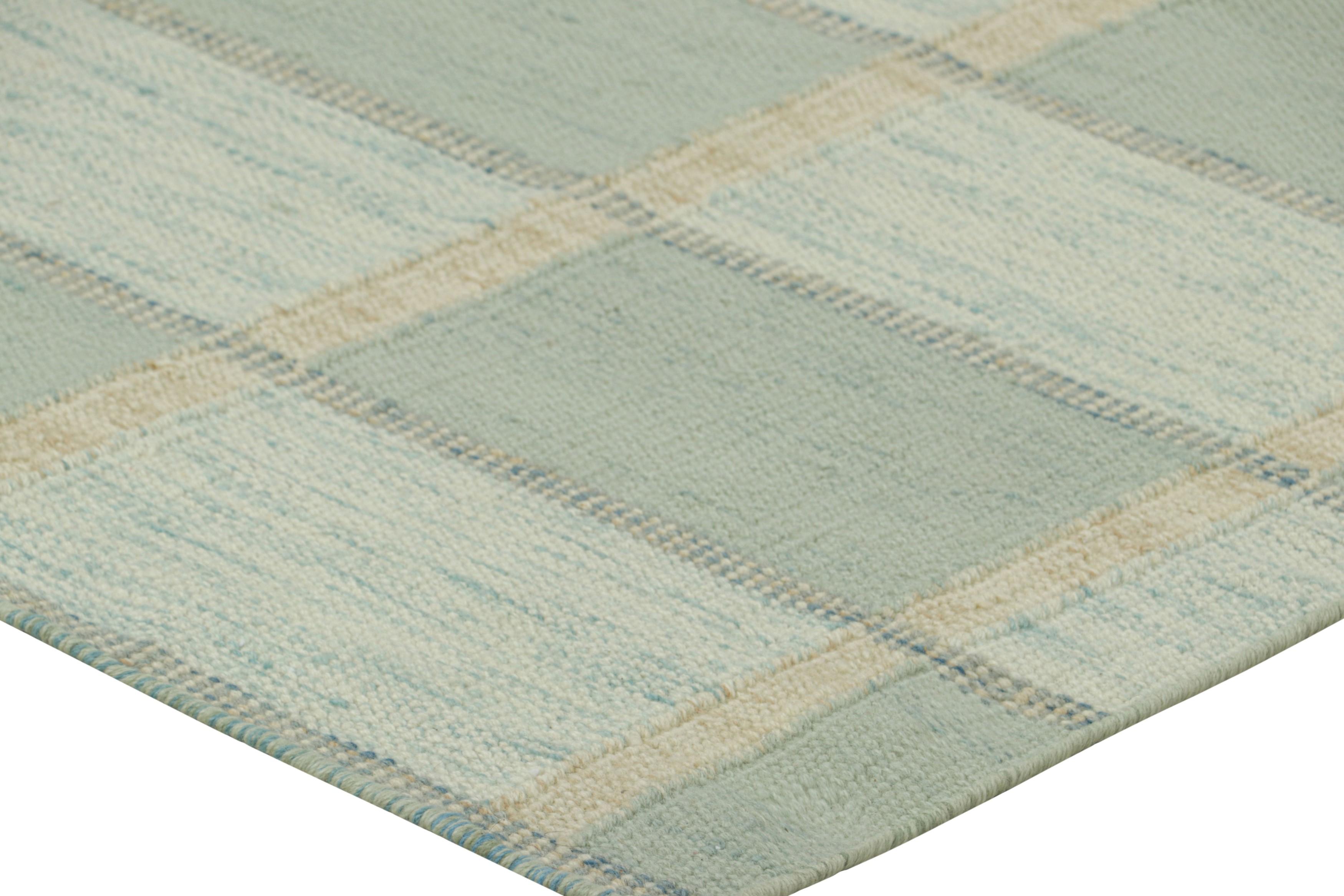 Rug & Kilim’s Scandinavian Style Rug with Seafoam Blue Geometric Patterns In New Condition For Sale In Long Island City, NY