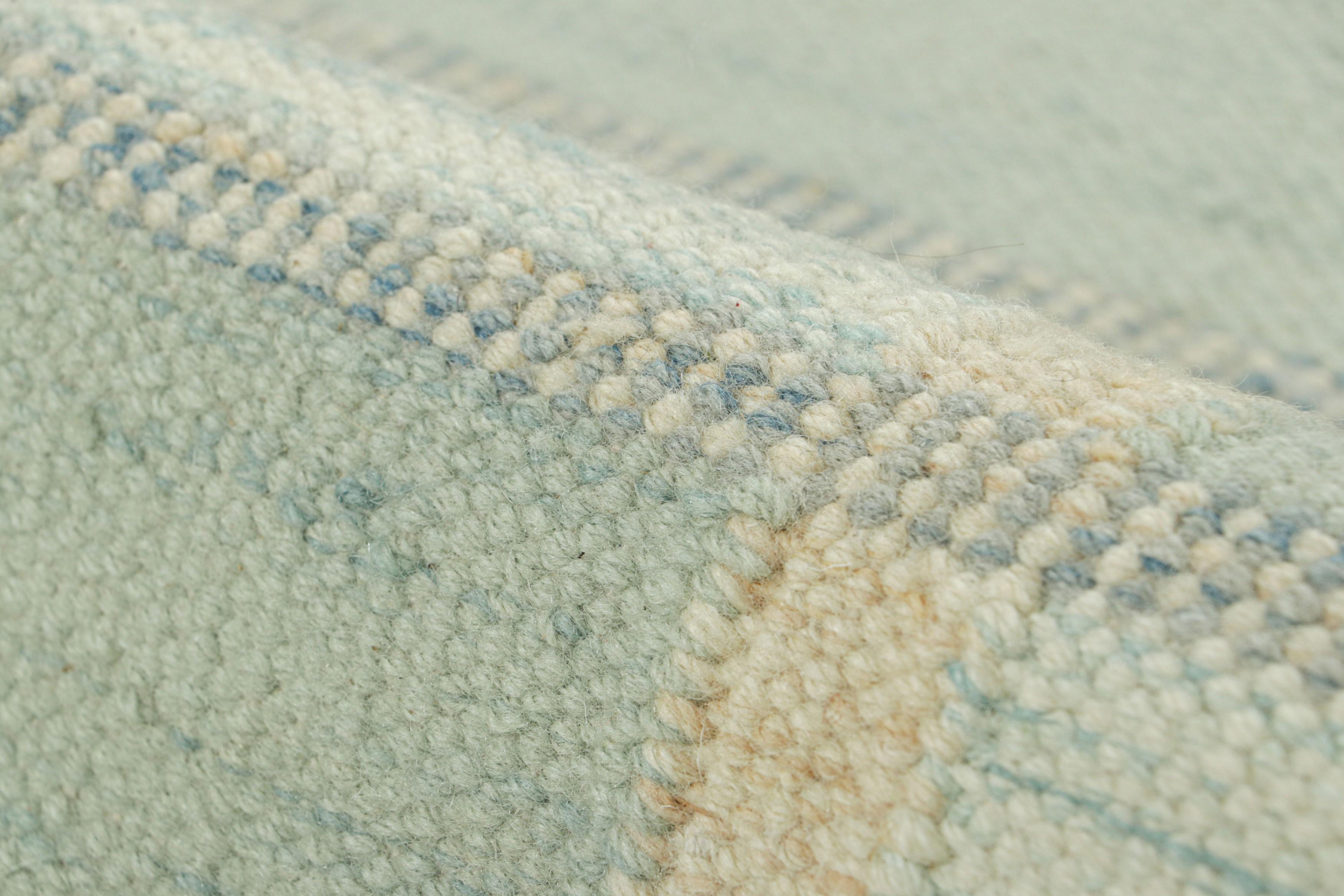 Wool Rug & Kilim’s Scandinavian Style Rug with Seafoam Blue Geometric Patterns For Sale