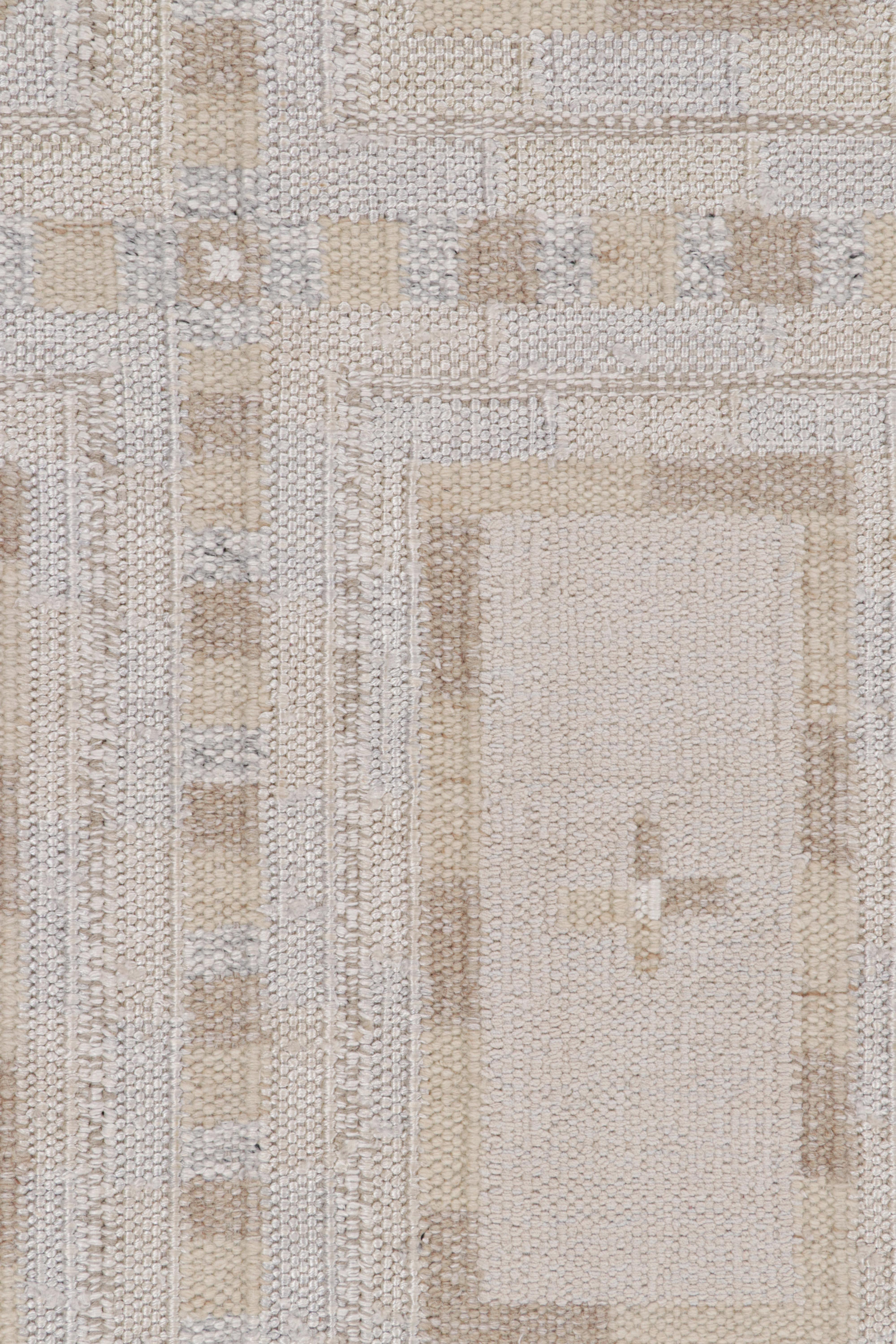 Modern Rug & Kilim’s Scandinavian Style Rug with White and Beige-Brown Patterns For Sale