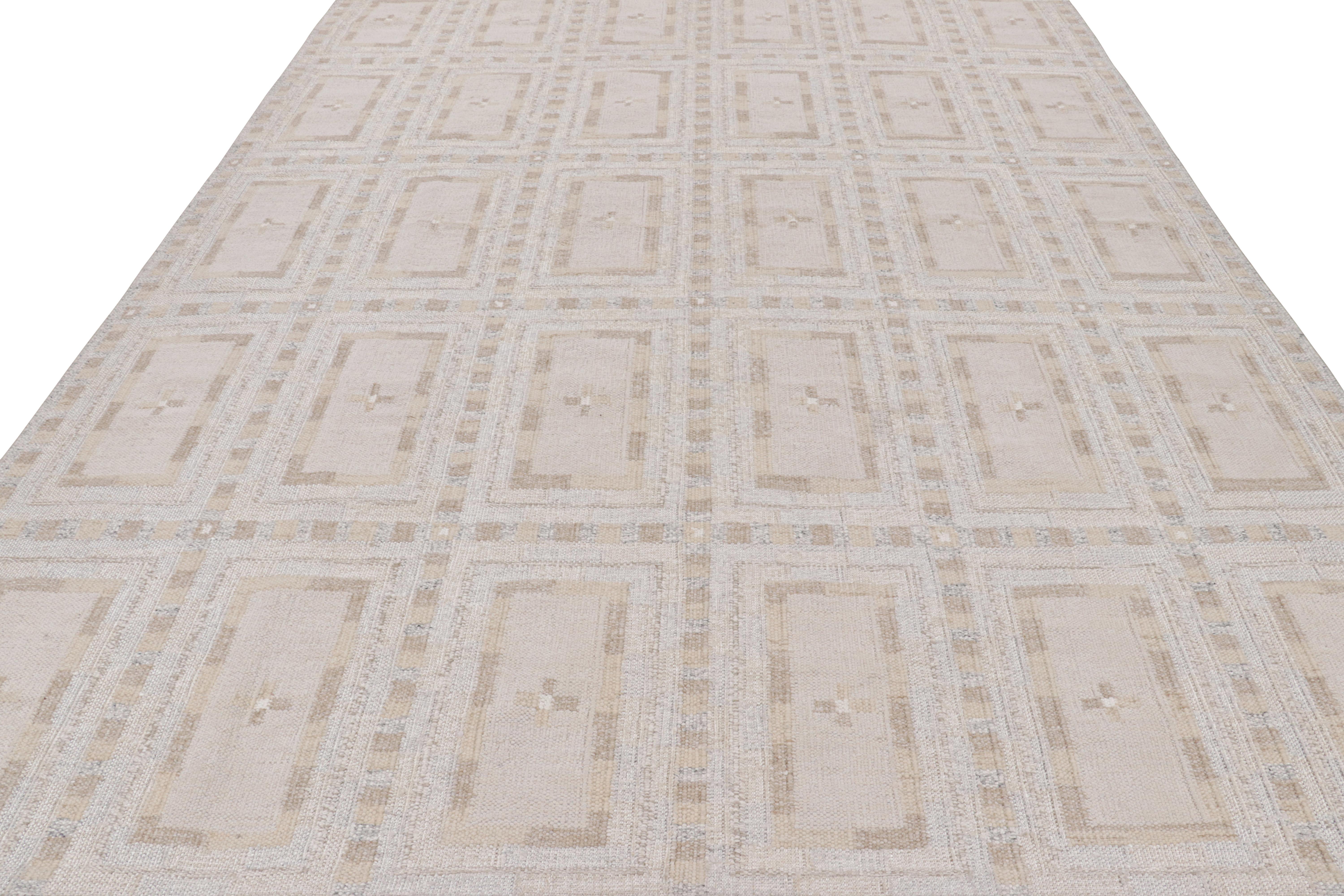 Hand-Woven Rug & Kilim’s Scandinavian Style Rug with White and Beige-Brown Patterns For Sale