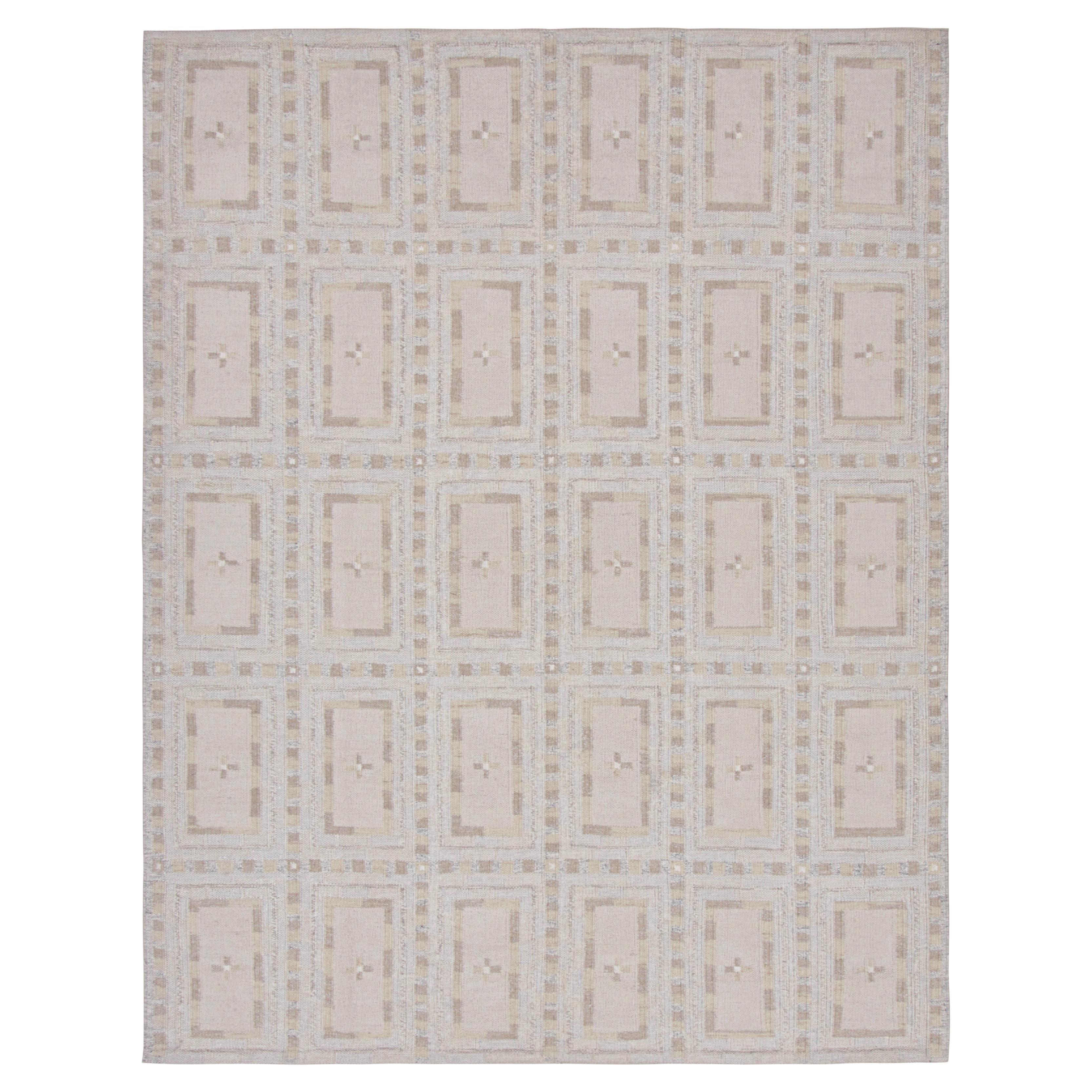 Rug & Kilim’s Scandinavian Style Rug with White and Beige-Brown Patterns For Sale