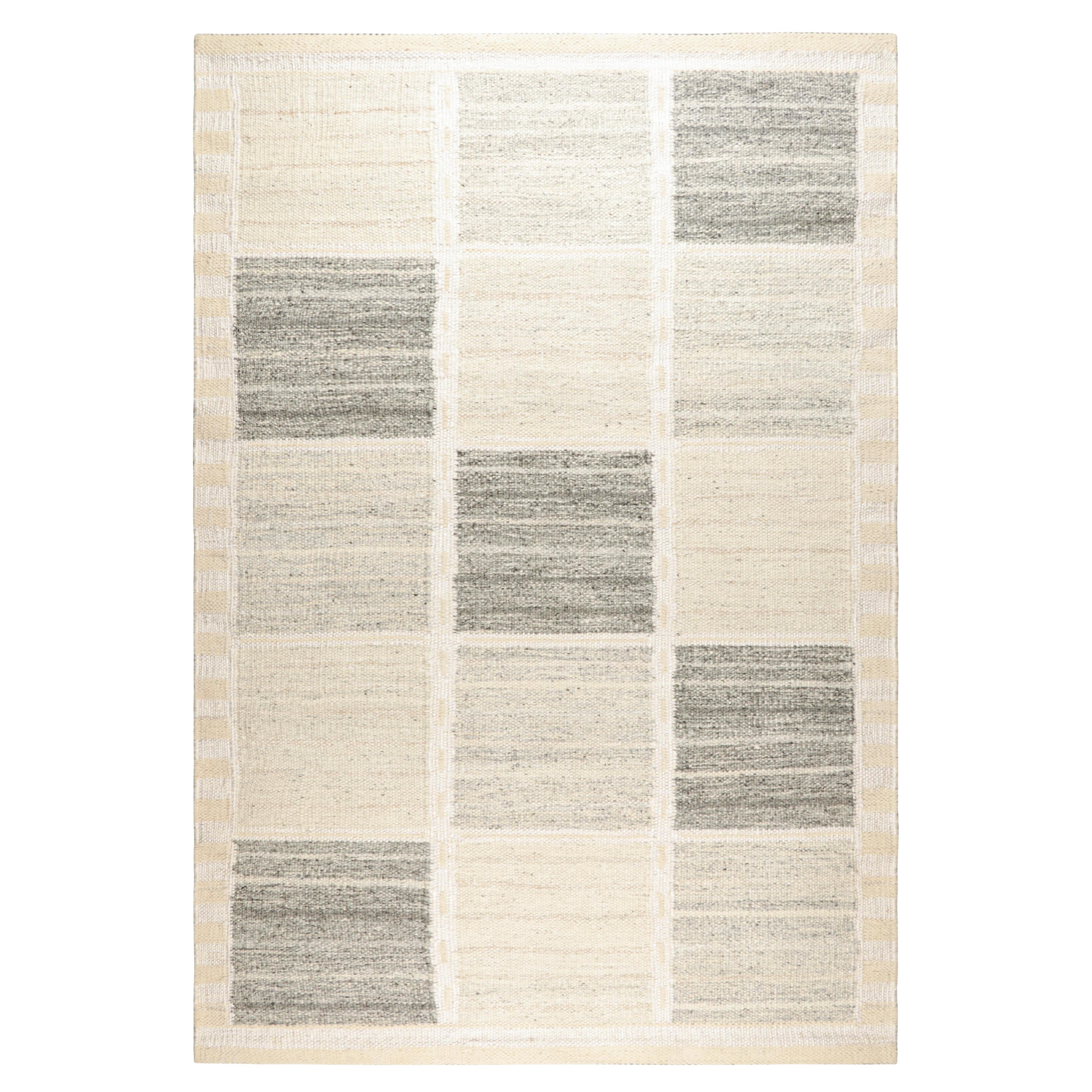 Rug & Kilim's Teppich im skandinavischen Stil mit weißen und grauen geometrischen Mustern