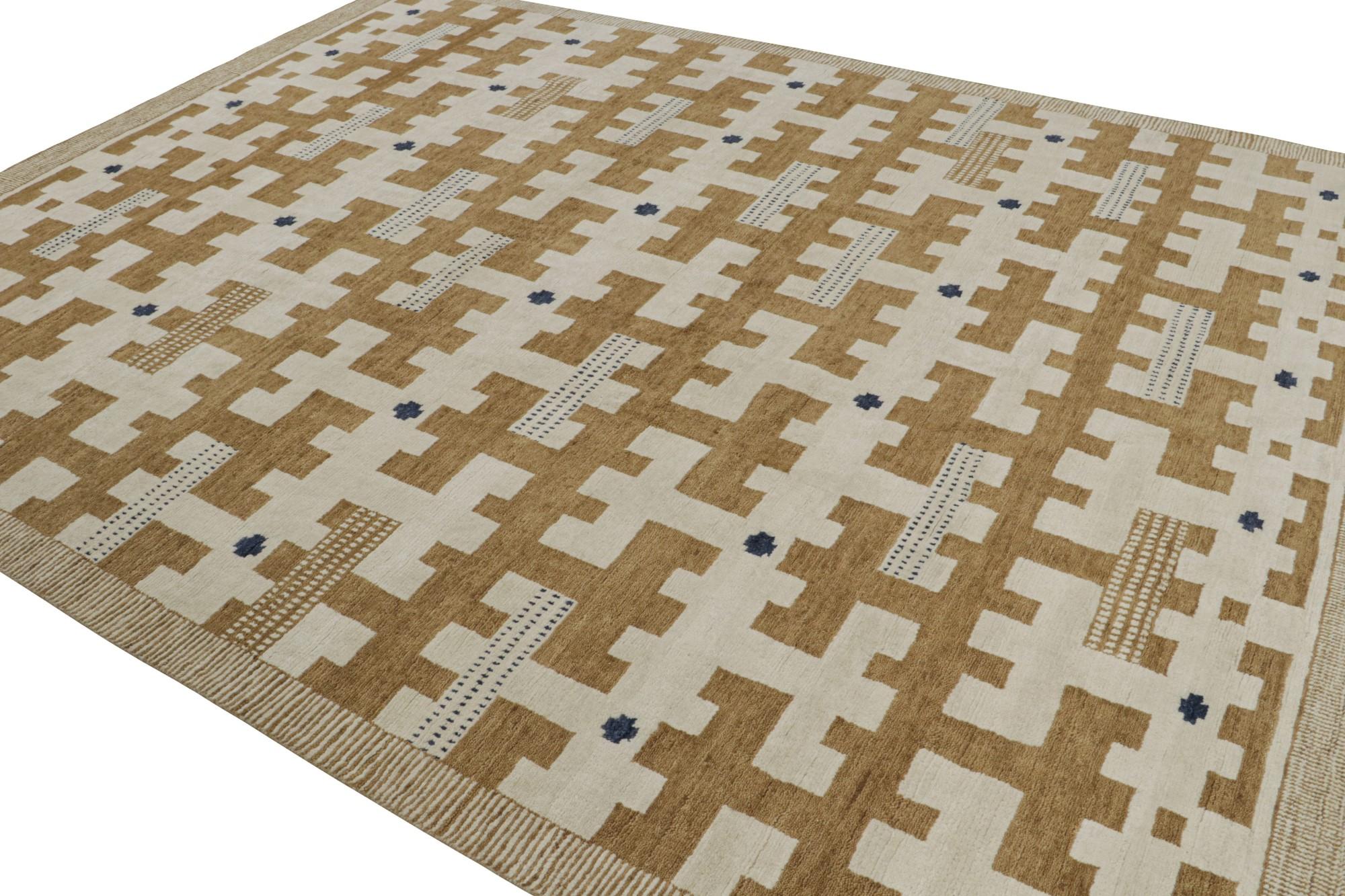 This rug design represents the Scandinavian Collection by Rug & Kilim—a modern take on the Swedish Deco style of Rollakan and Rya rugs. 

On the Design:

These photos represent a 9x12 rug in this design, hand-knotted in wool and bamboo silk with