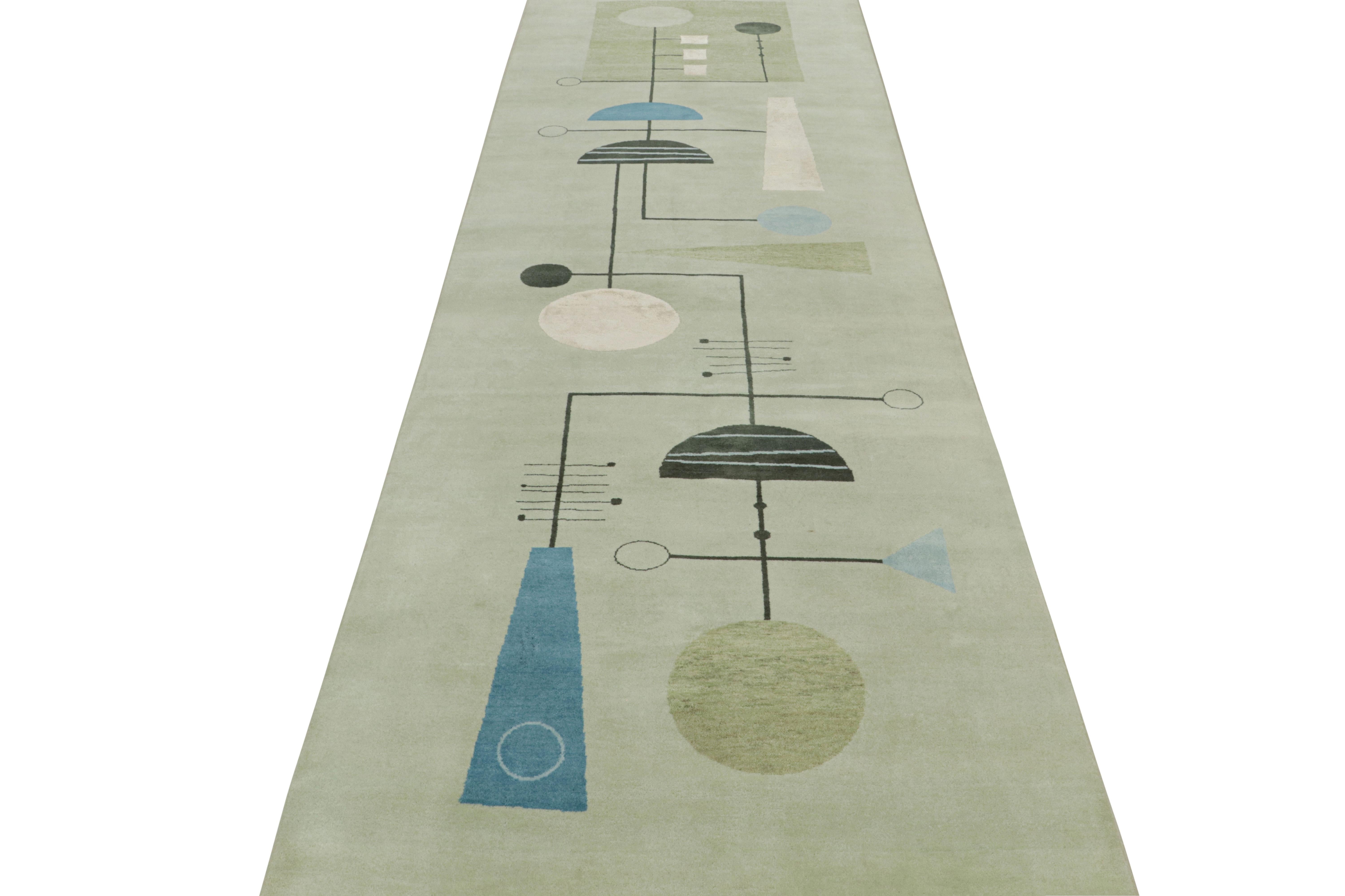 Contemporary Rug & Kilim X El Gato Gomez Mid-century Modern Geometric Runners in Green For Sale