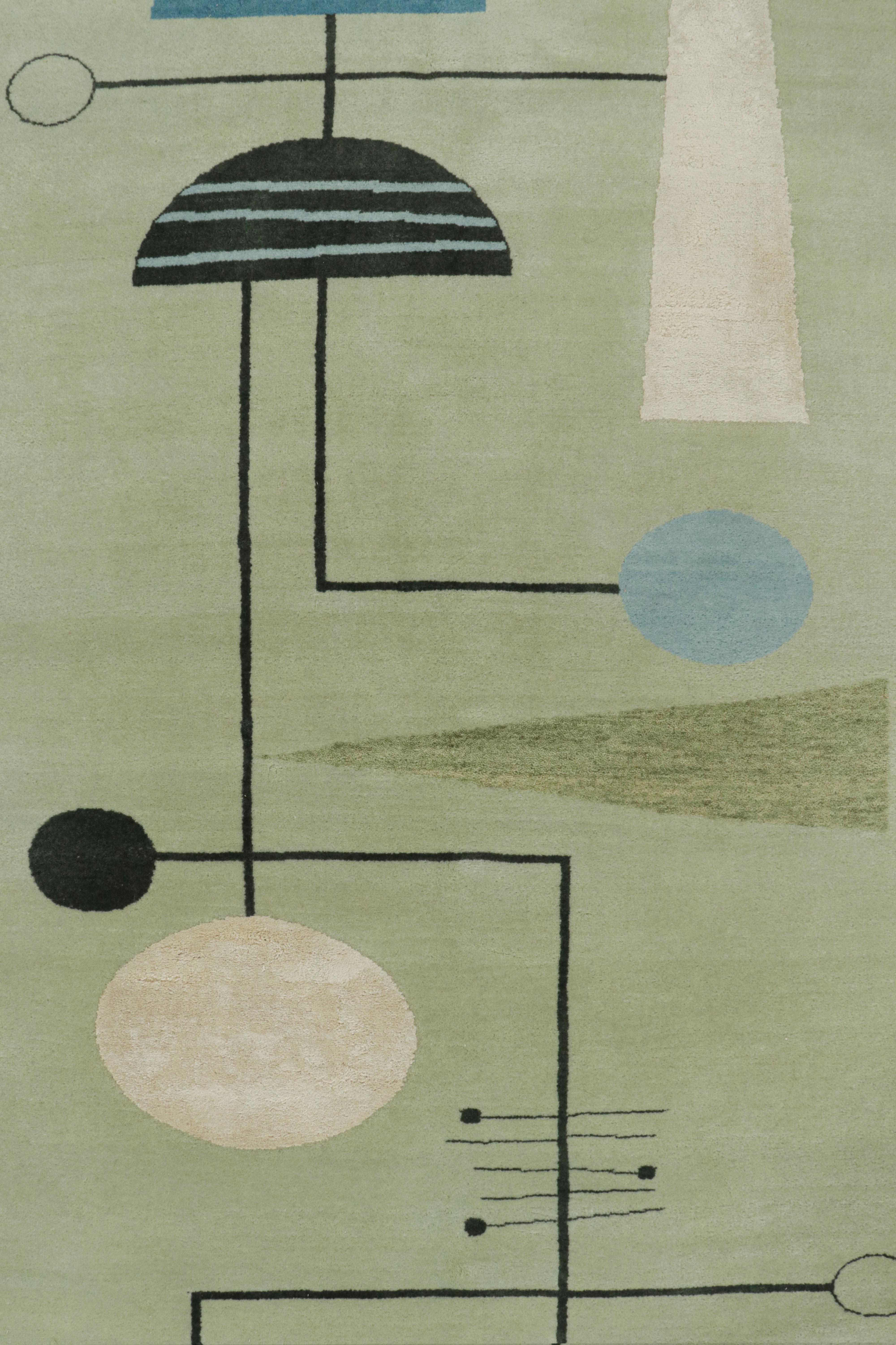 Wool Rug & Kilim X El Gato Gomez Mid-century Modern Geometric Runners in Green For Sale