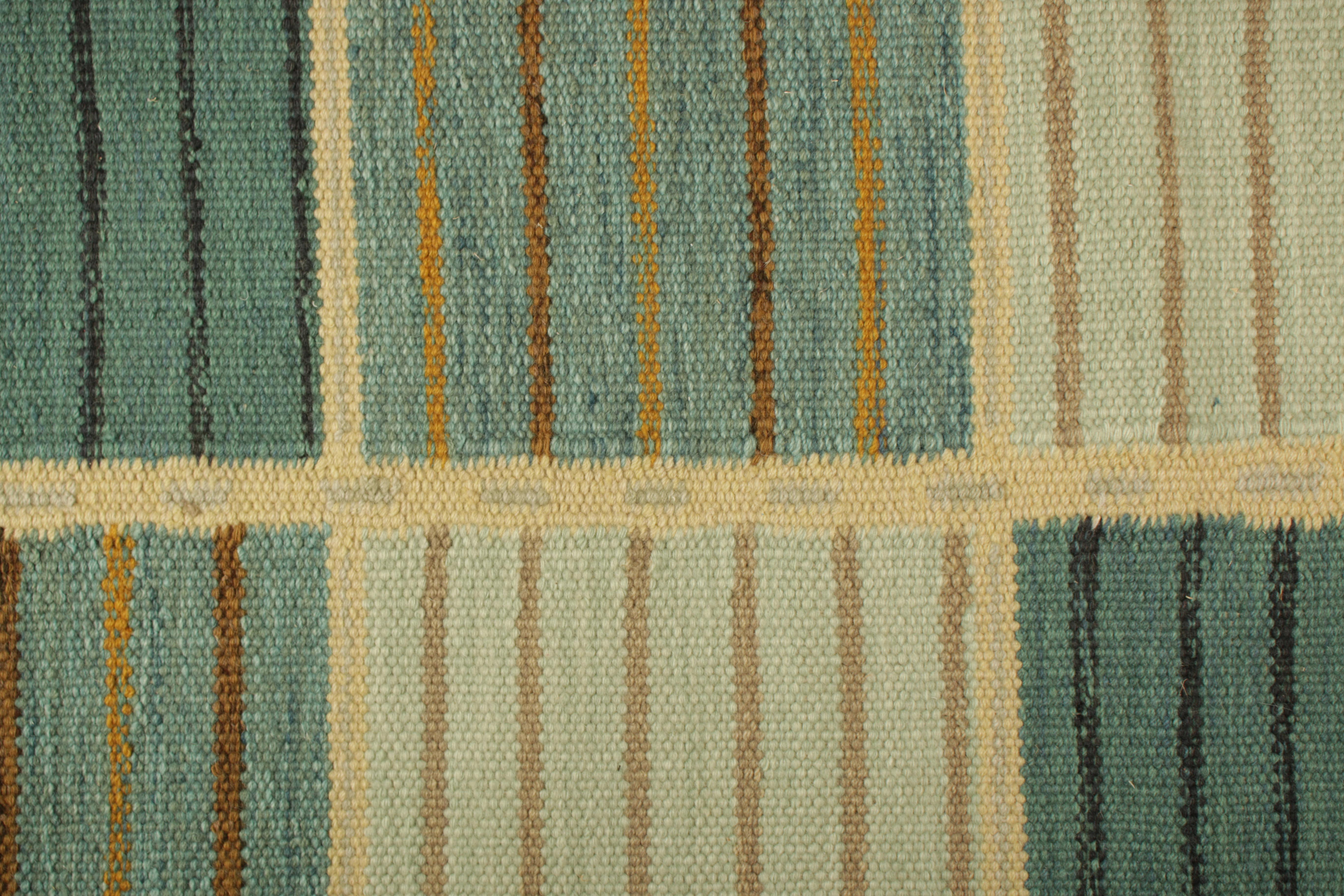 From an exciting new collection of gift-size pieces, this 3x6 Swedish runner is a bold new addition to the Scandinavian Collection by Rug & Kilim. Handwoven in a wool flatweave with undyed natural yarns as well, its design is inspired by Swedish