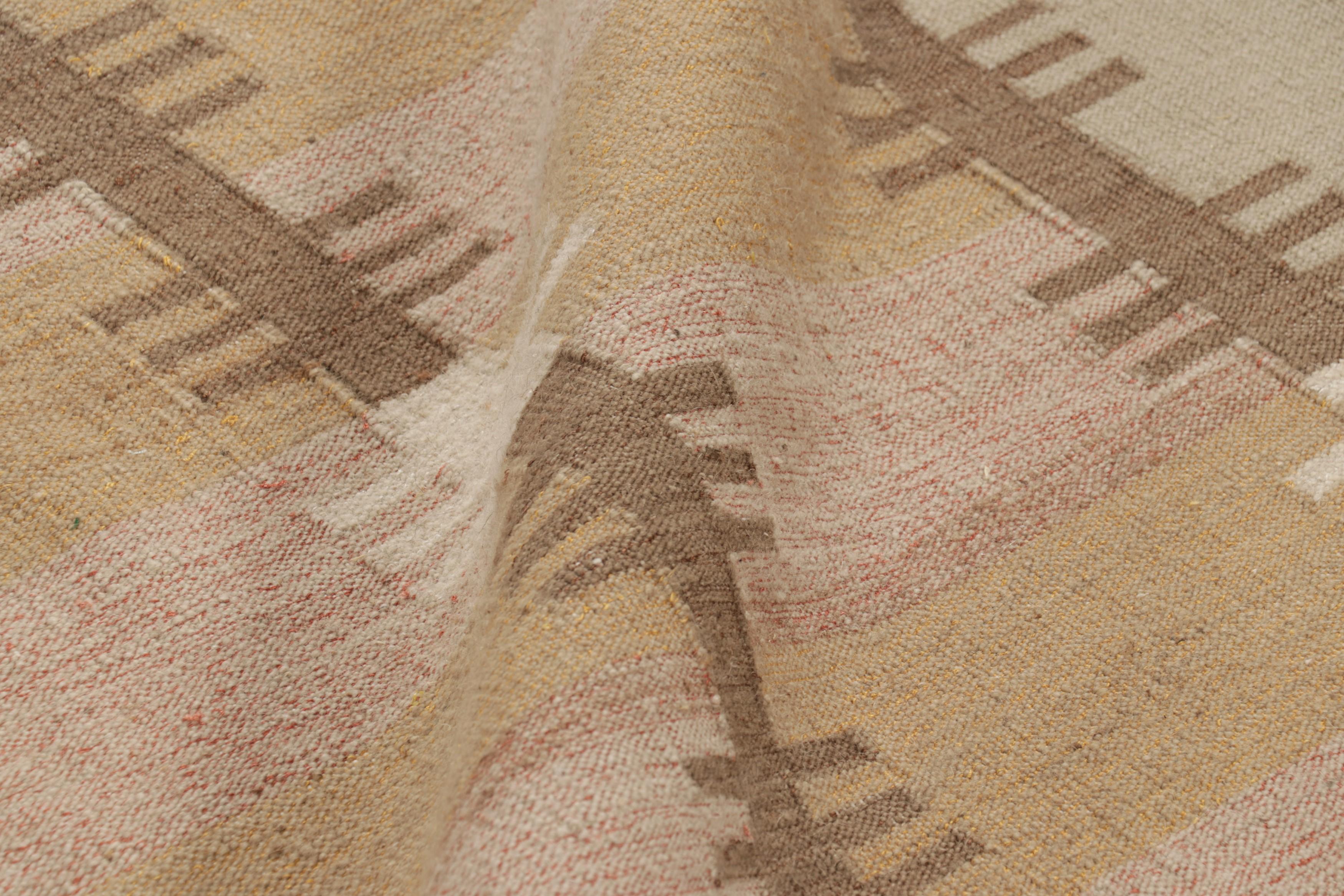 Contemporary Rug & Kilim’s Scandinavian Style Runner in Beige-Brown with Geometric Patterns For Sale