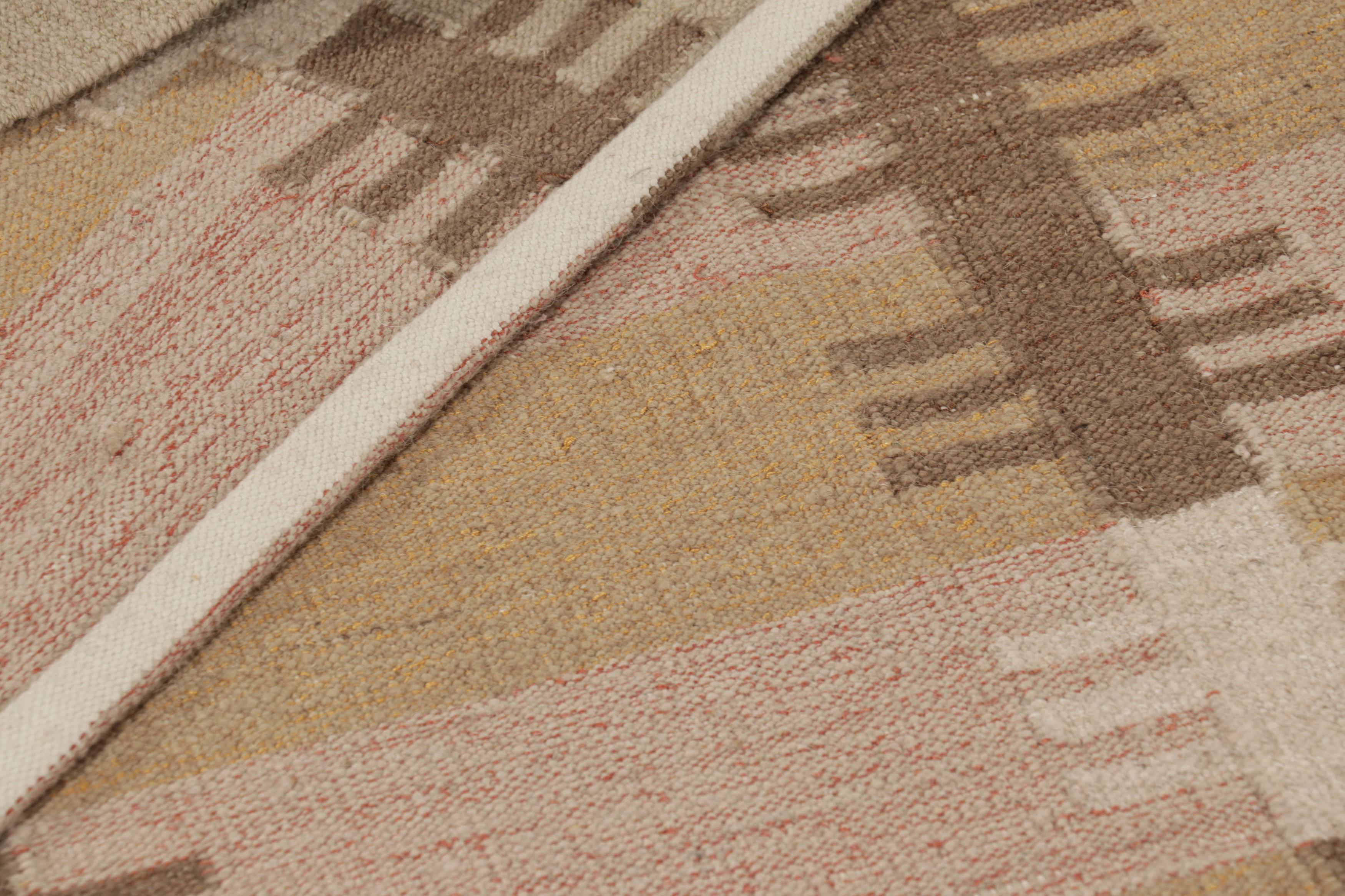 Wool Rug & Kilim’s Scandinavian Style Runner in Beige-Brown with Geometric Patterns For Sale