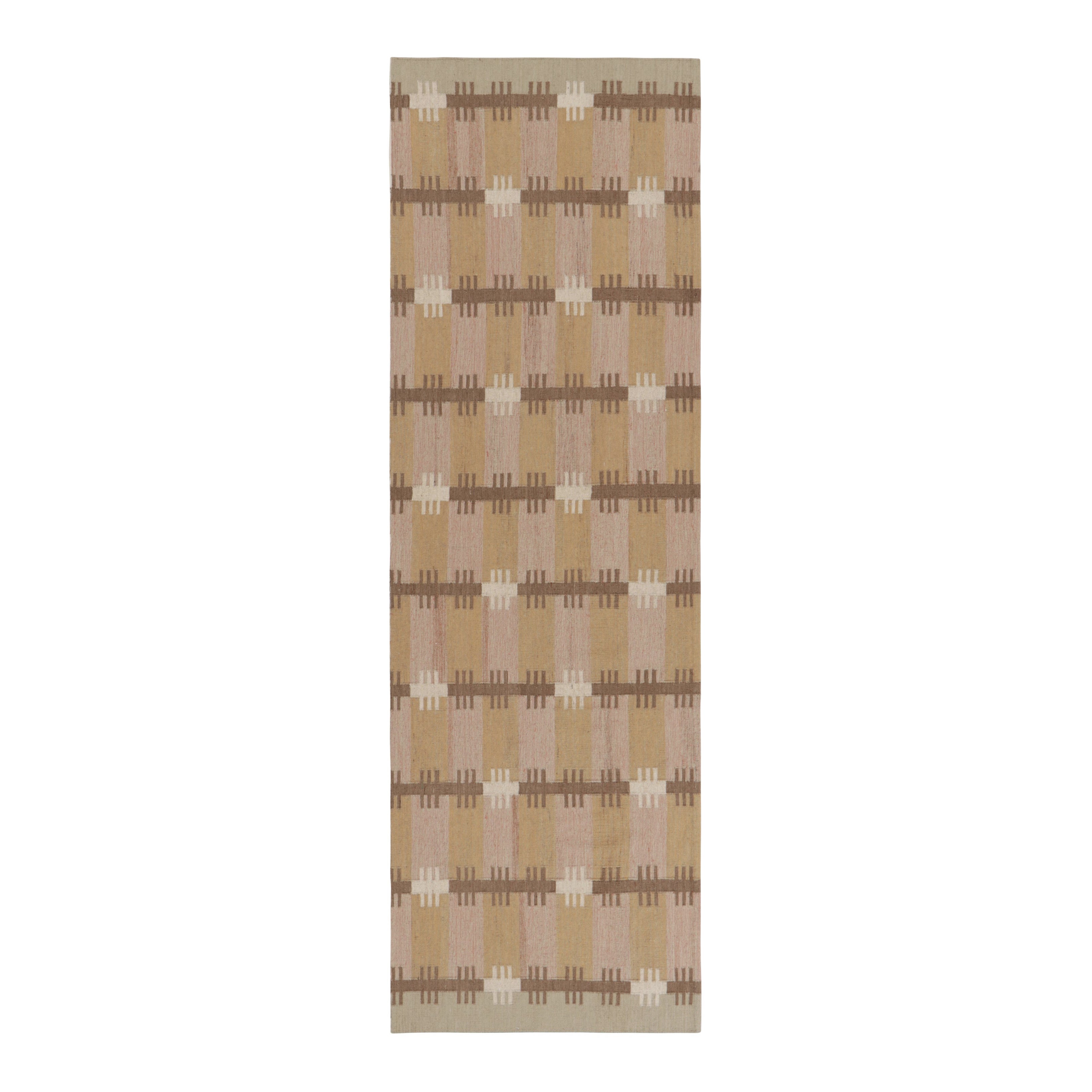 Rug & Kilim’s Scandinavian Style Runner in Beige-Brown with Geometric Patterns For Sale