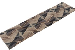 Rug & Kilim’s Scandinavian Style Runner in Blue & Beige-Brown High-Low Patterns