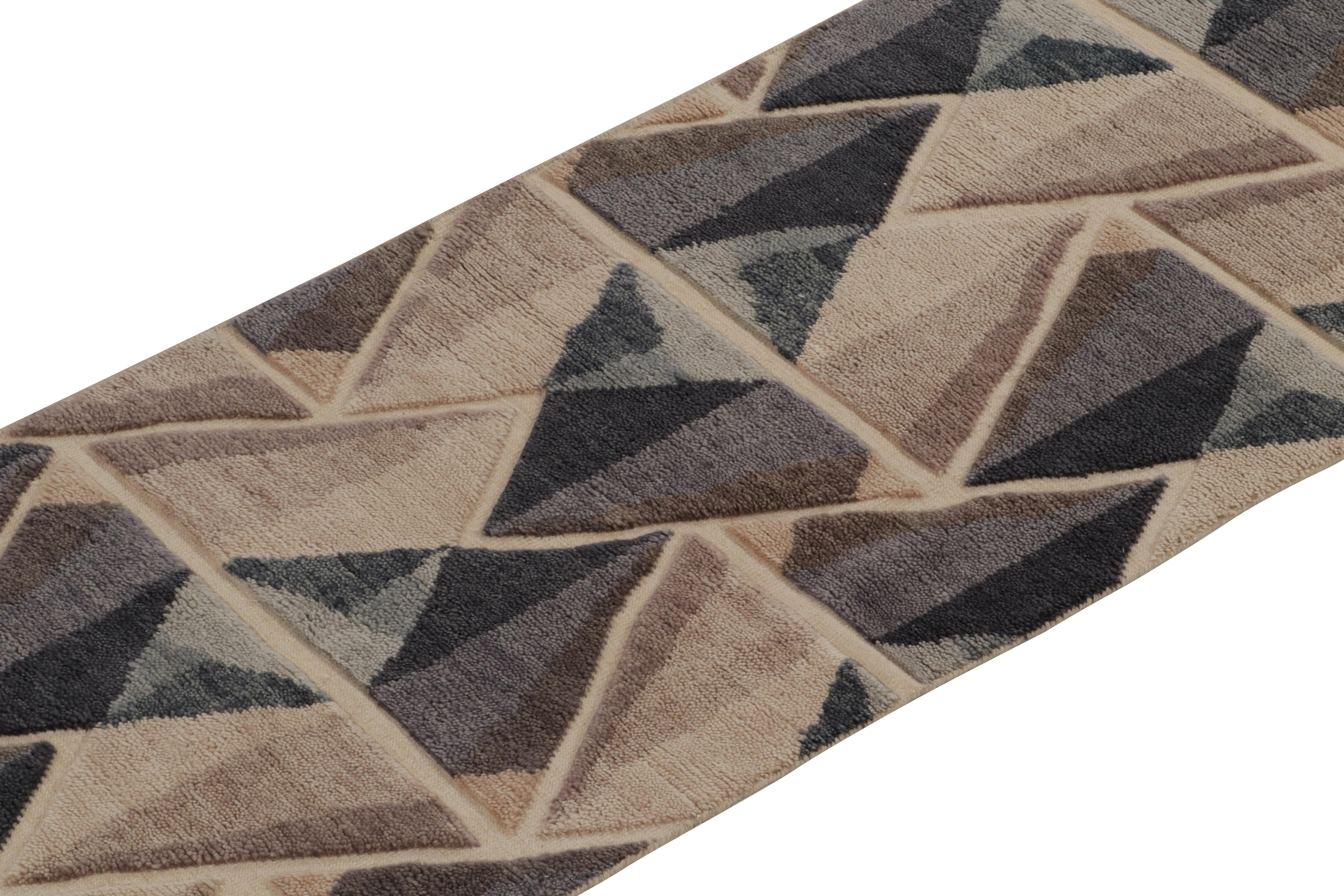 Traves de Mesa de Estilo Escandinavo de Rug & Kilim en Azul y Beige-Marrón de Patrones Altos y Bajos Indio en venta