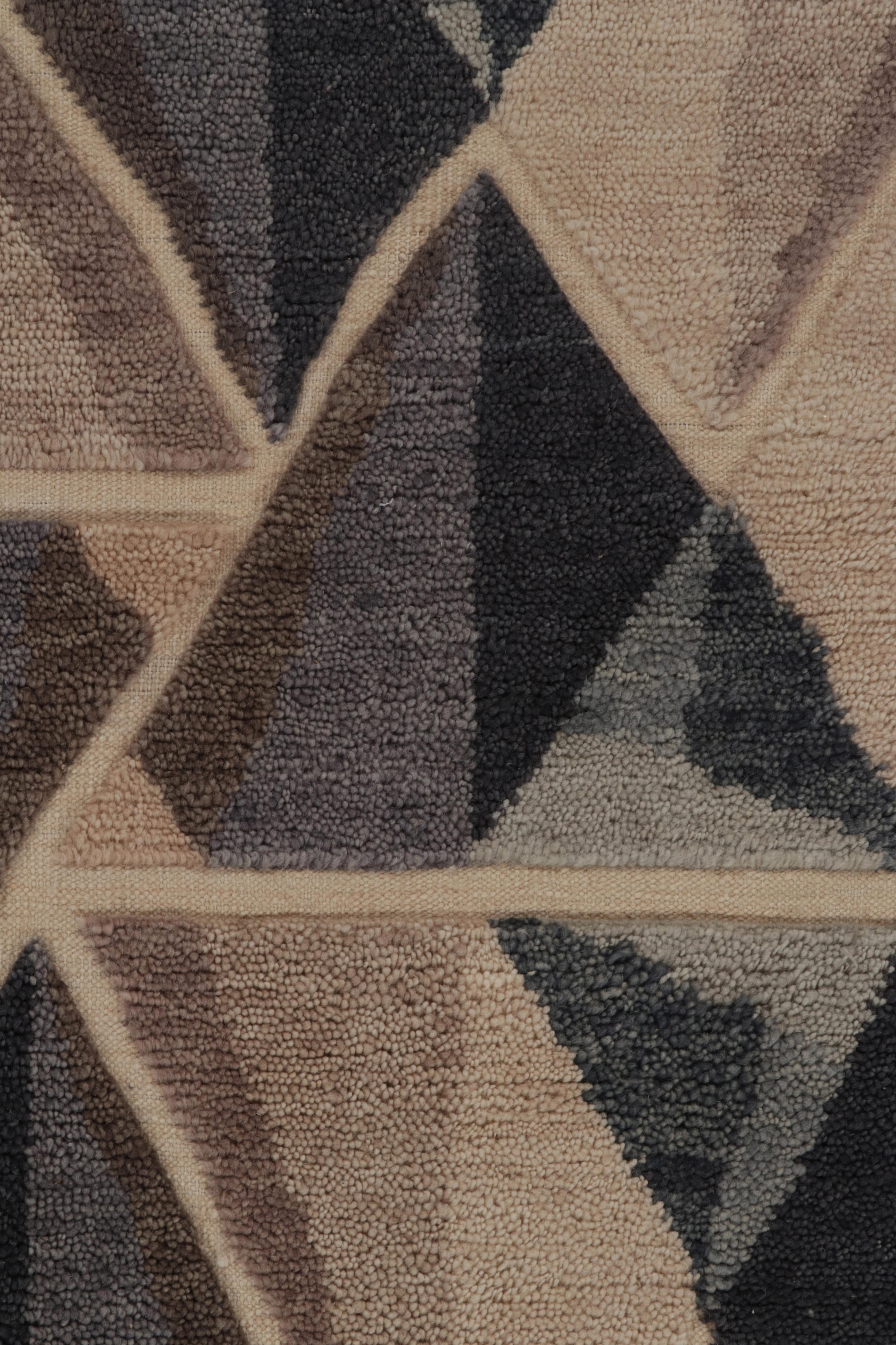 Traves de Mesa de Estilo Escandinavo de Rug & Kilim en Azul y Beige-Marrón de Patrones Altos y Bajos Anudado a mano en venta