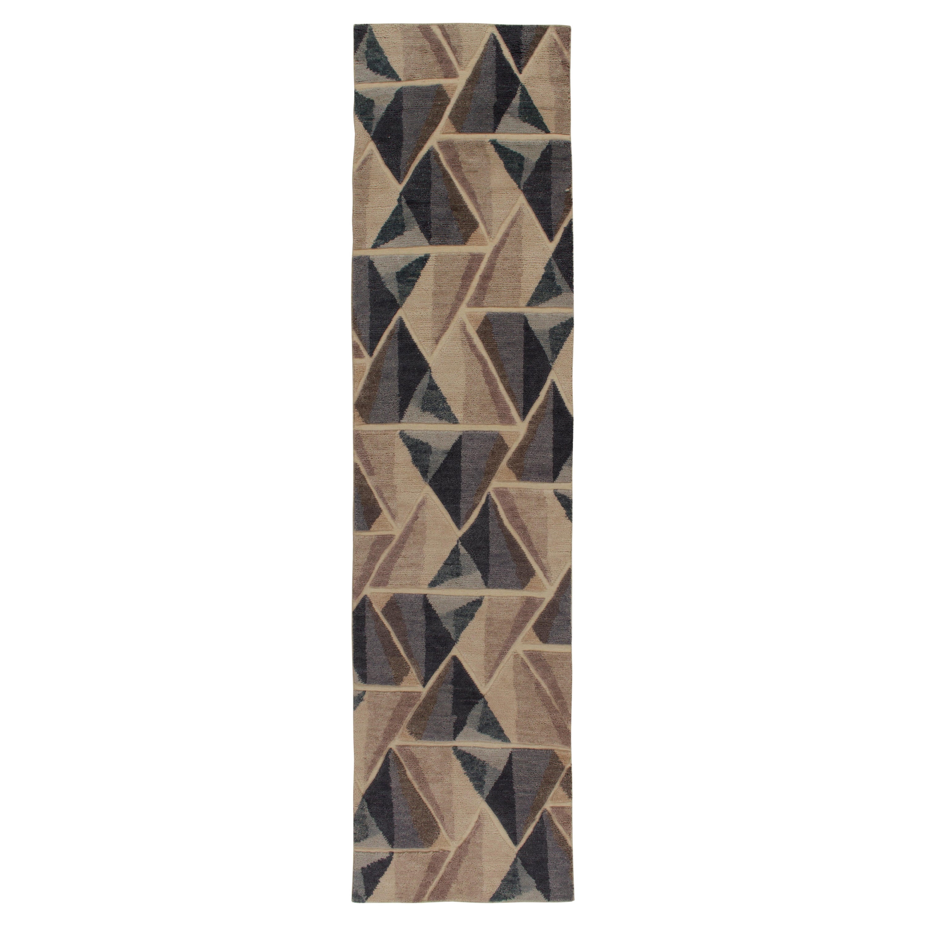 Rug & Kilim’s Scandinavian Style Runner in Blue & Beige-Brown High-Low Patterns