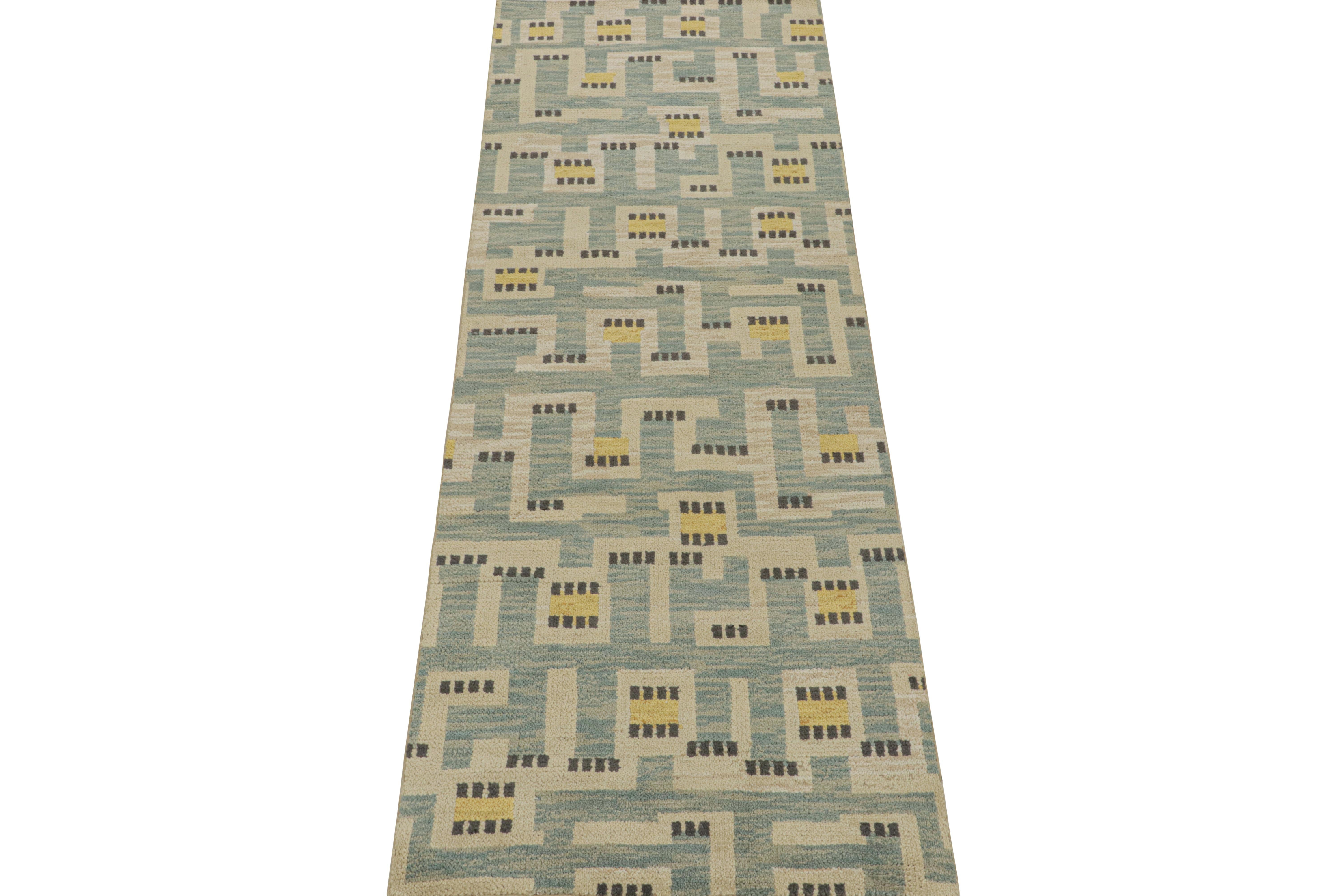 This 3x9 runner is a new addition to the Scandinavian Collection by Rug & Kilim. Hand-knotted in wool, its design reflects a contemporary take on Swedish Deco style.

Further On the Design: 

This new runner reinvents vintage Rya rug styles in