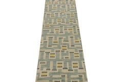 Rug & Kilim’s Scandinavian Style Runner in Blue, Beige & Gold Geometric Pattern