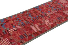 Rug & Kilim’s Scandinavian Style Runner in Red Geometric Patterns & Blue Accents