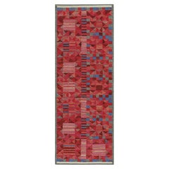 Rug & Kilim’s Scandinavian Style Runner in Red Geometric Patterns & Blue Accents